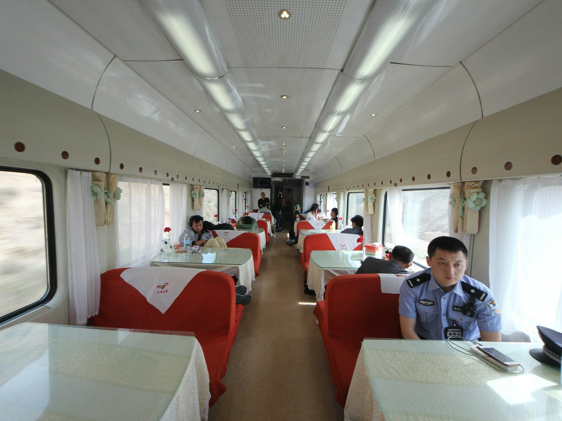 In the on-board restaurant car, you can order hot meals and drinks © Nellie Huang / Lonely Planet