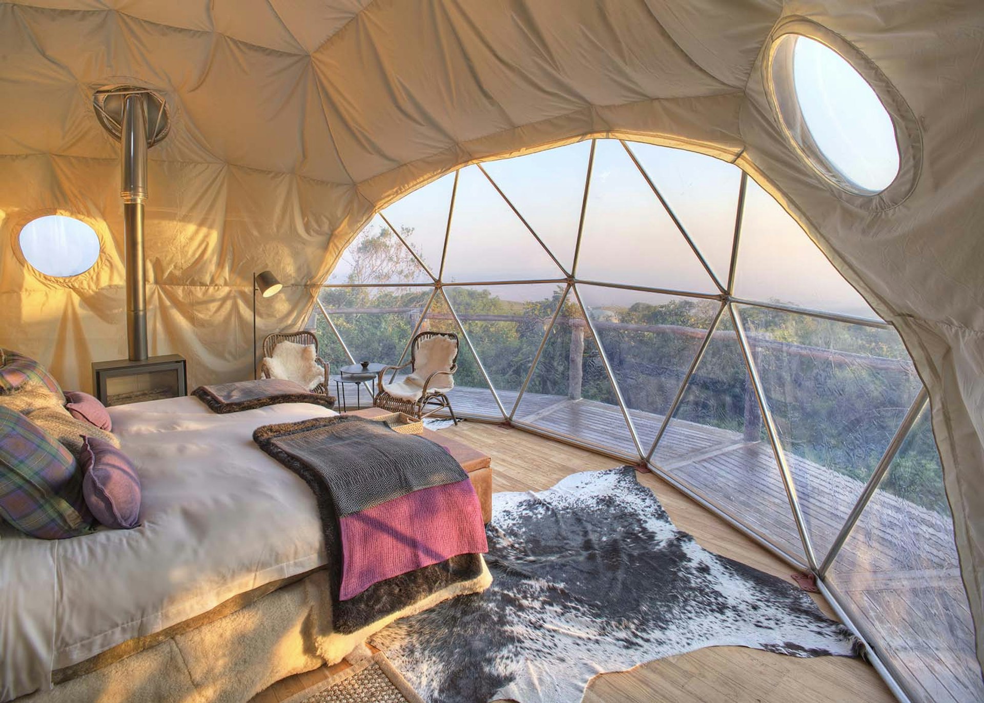 New places to stay - Inside one of the cocoon-like domes of the Highlands Camp overlooking the Ngorongoro crater © The Highlands Camp 