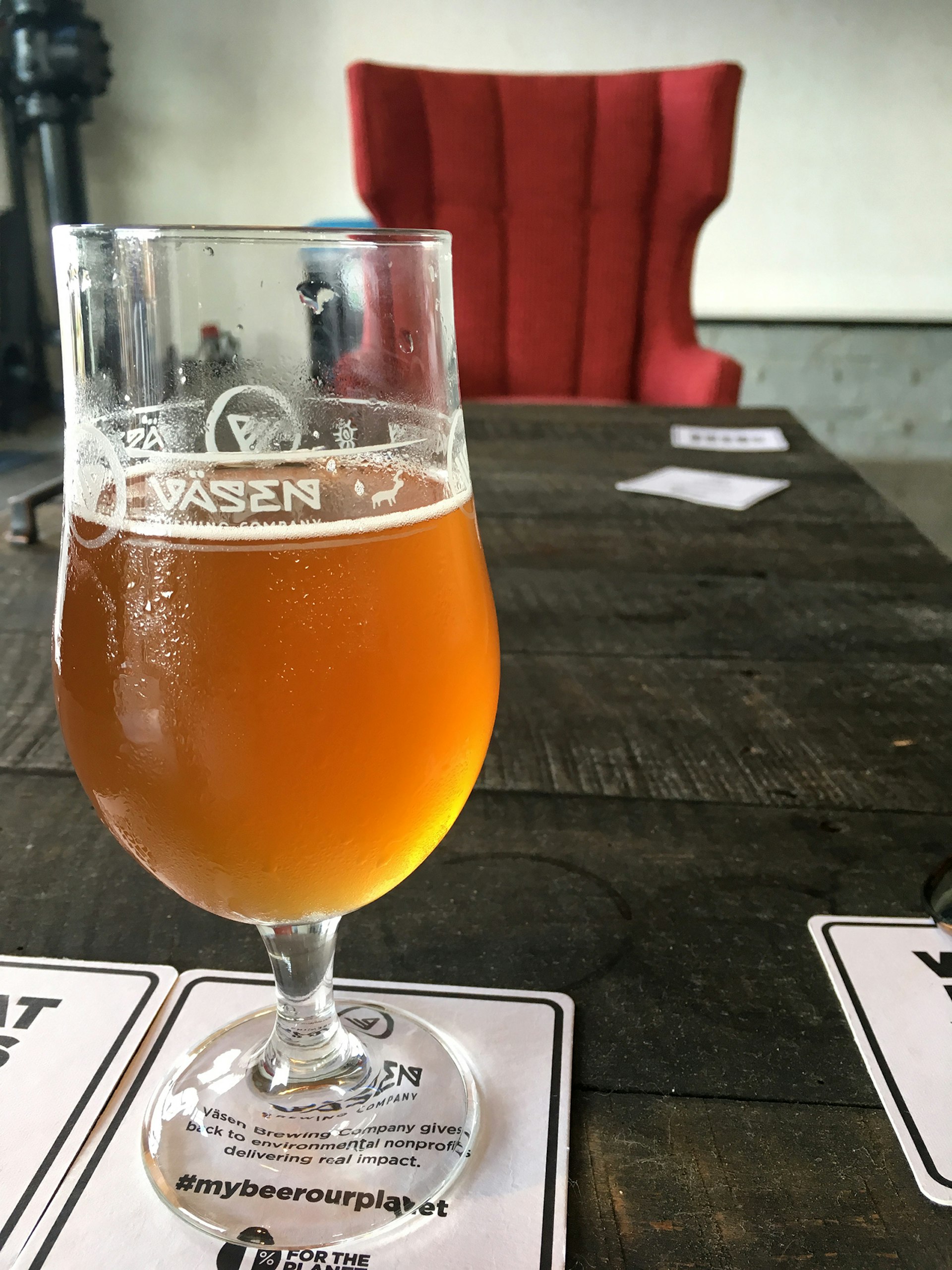 beer and a chair at Vasen Brewery in Richmond