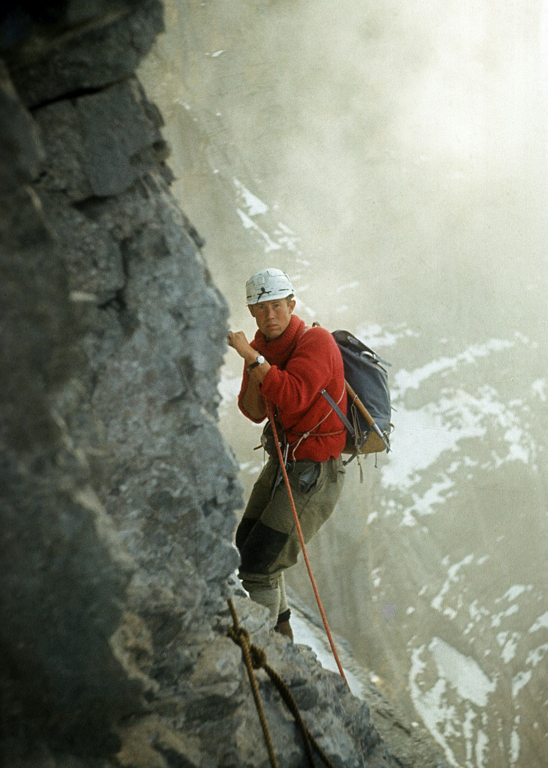 Mountaineer Chris Bonington on the face of a cliff © Chris Bonington
