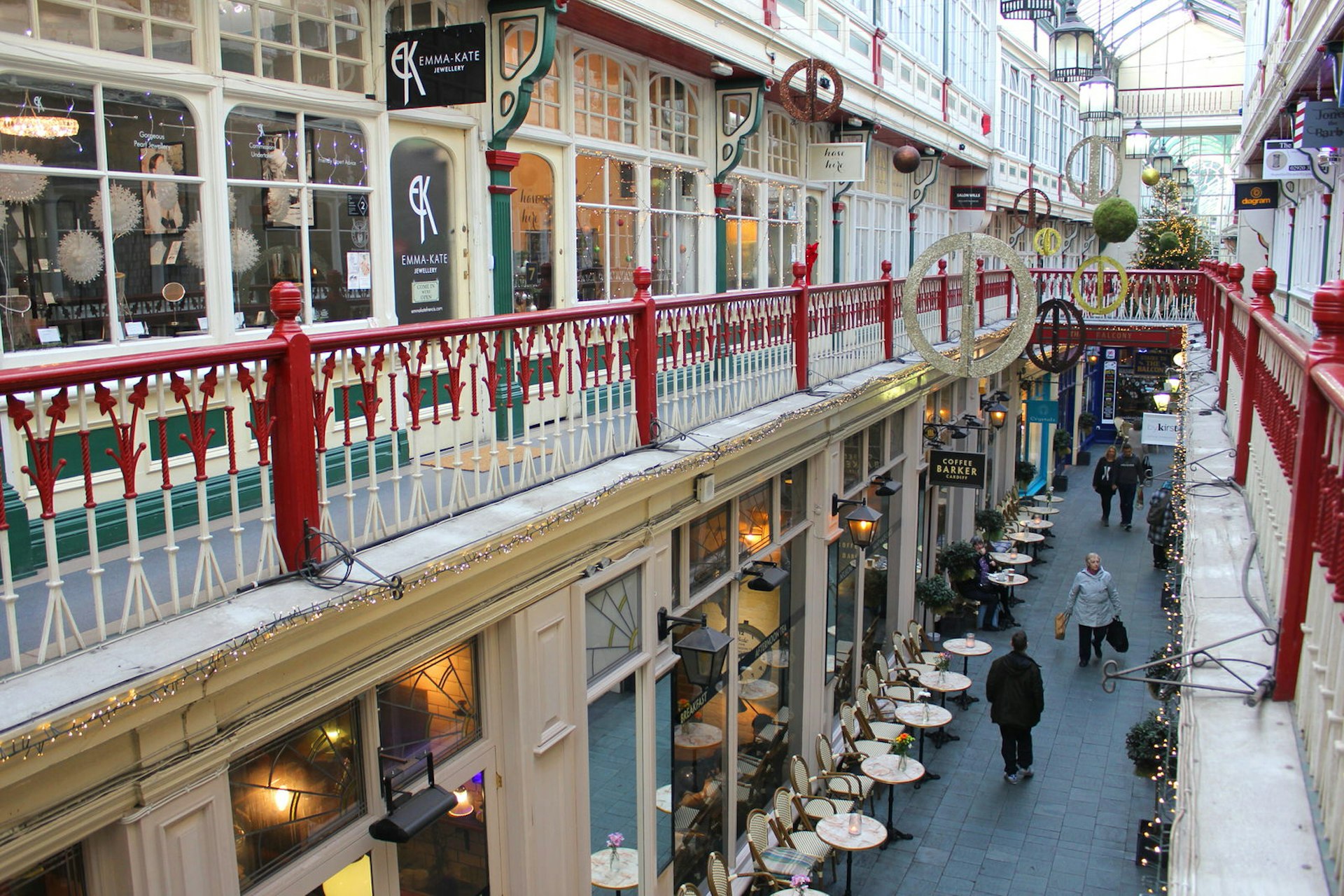 Peeking down from the 1st floor balcony of Castle Arcade in Cardiff, Wales © Amy Pay / Lonely Planet