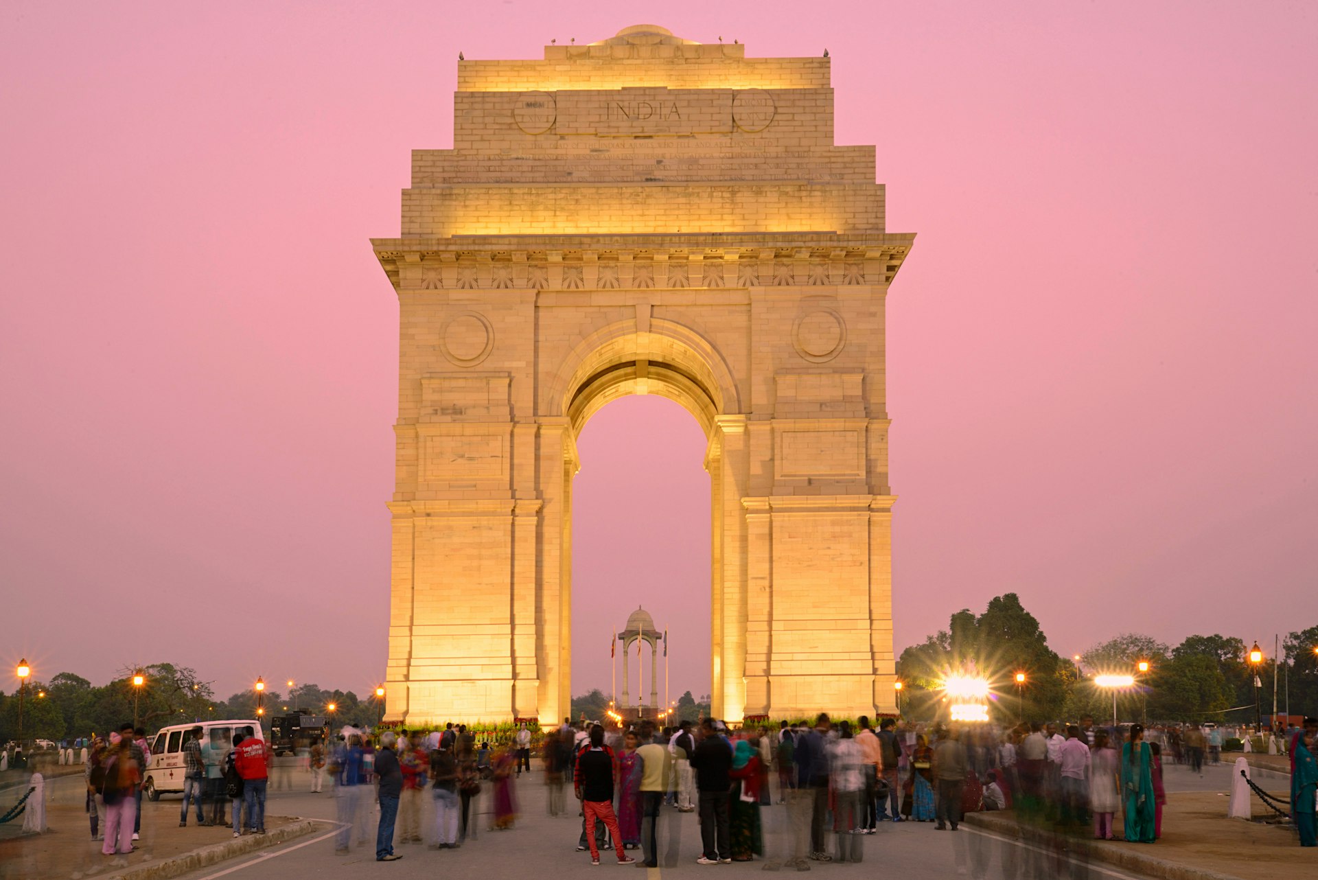 Dusk falls over India Gate in New Delhi