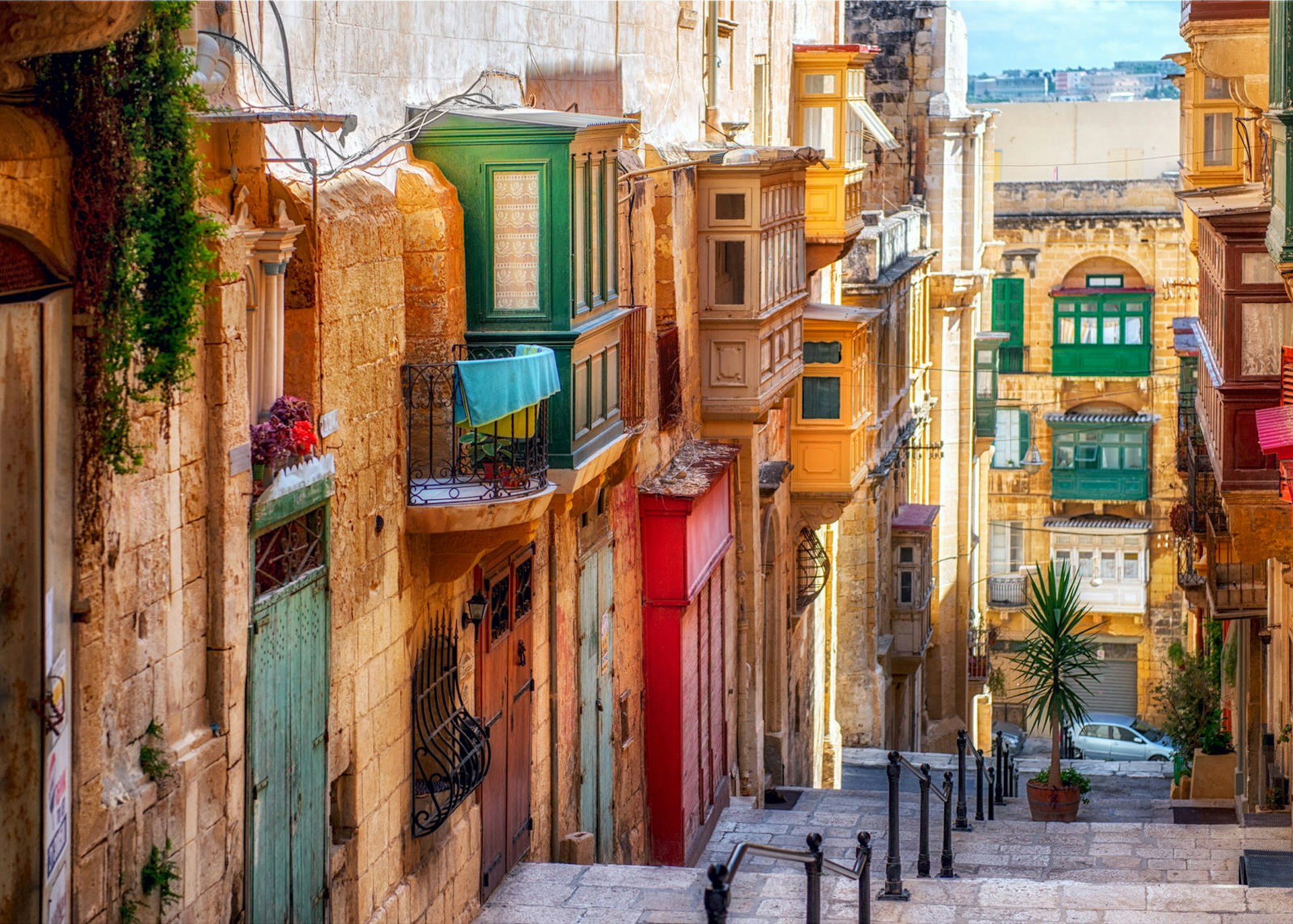 Narrow street in Valletta - the capital of Malta.