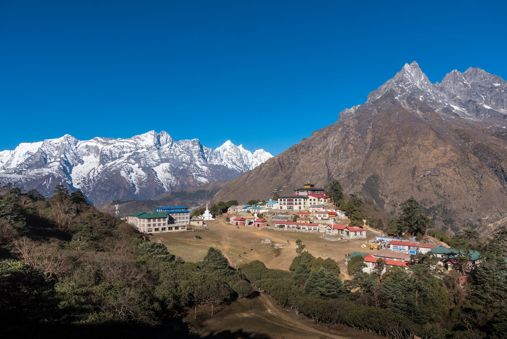 Features - View of Tengboche monastery with Himalayan view in Nepal