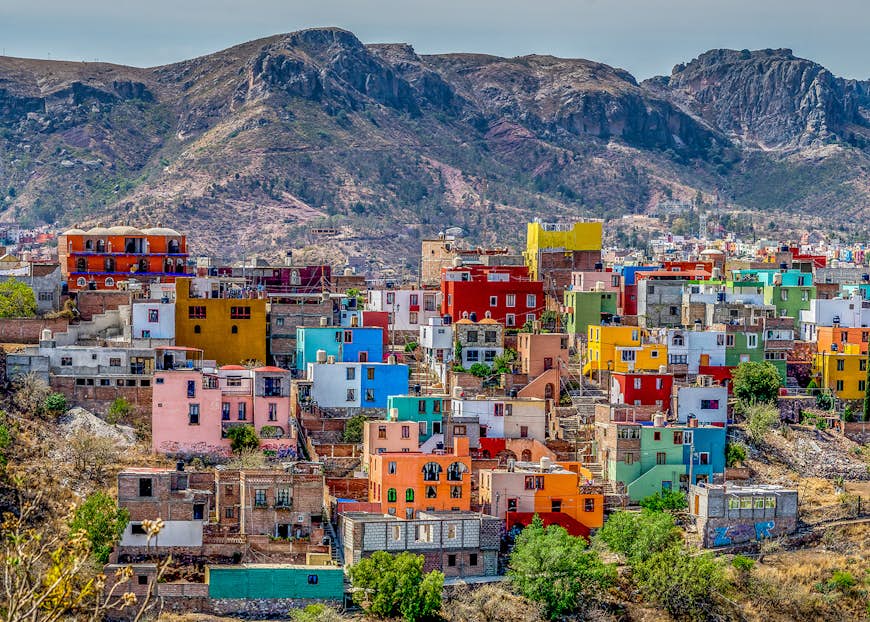 Multi-coloured houses in mountain town of Guanajuato.