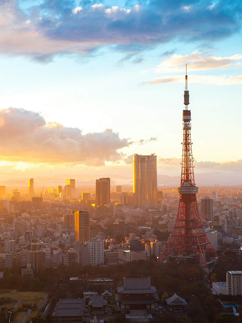 Features - Aerial view Tokyo Tower cityscape sunset at dusk Japan. tokyo in autumn