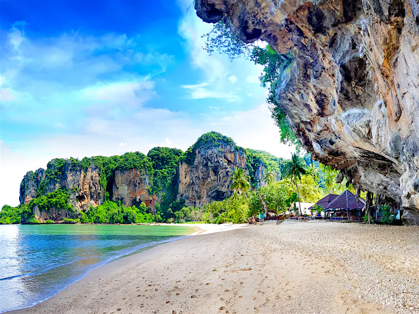 Features - Thailand-449b8f8ba14b Karst rocks overhanging Tonsai Beach in Thailand