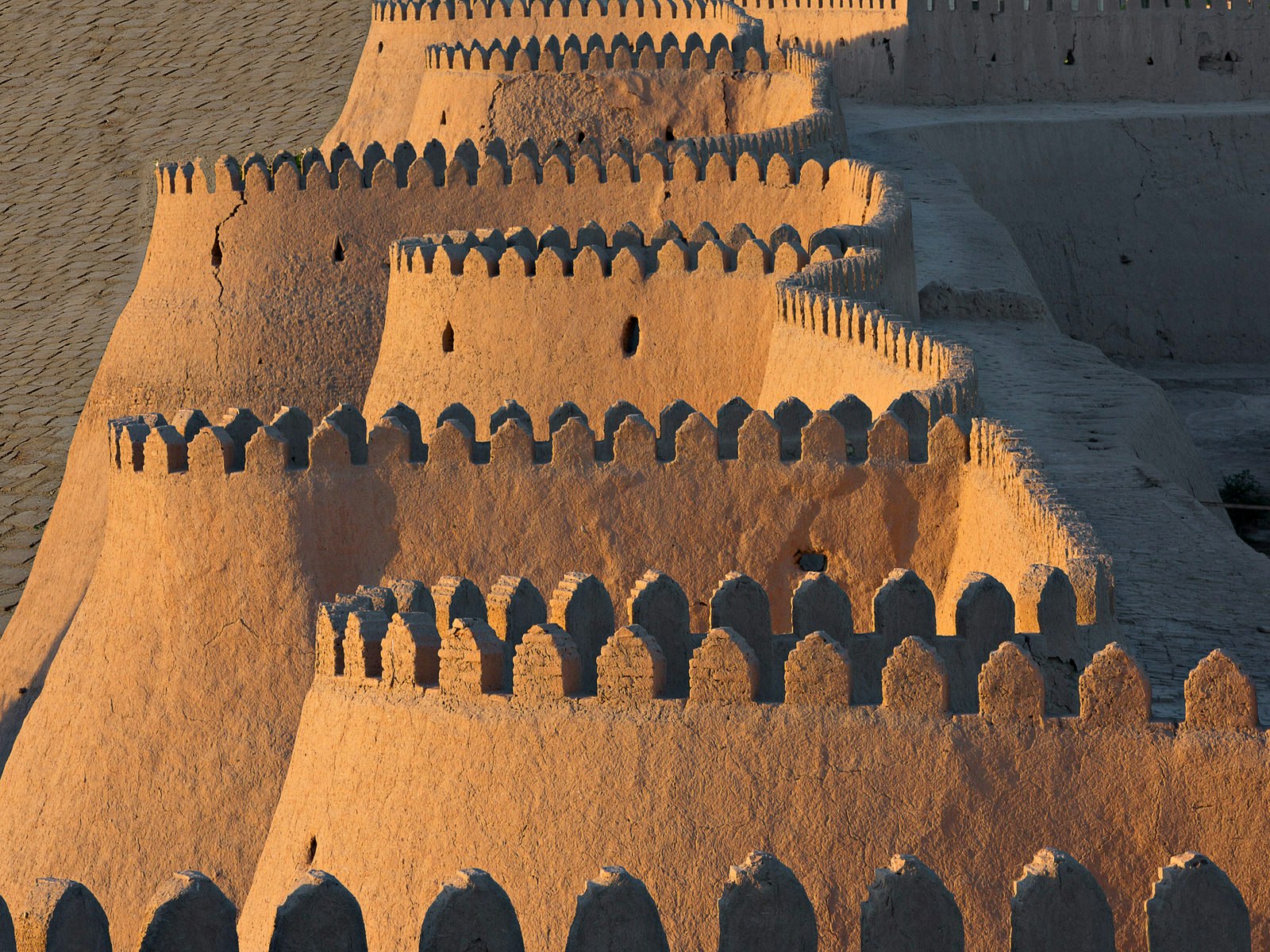 The curving walls of Khiva's remarkably well-preserved old town 