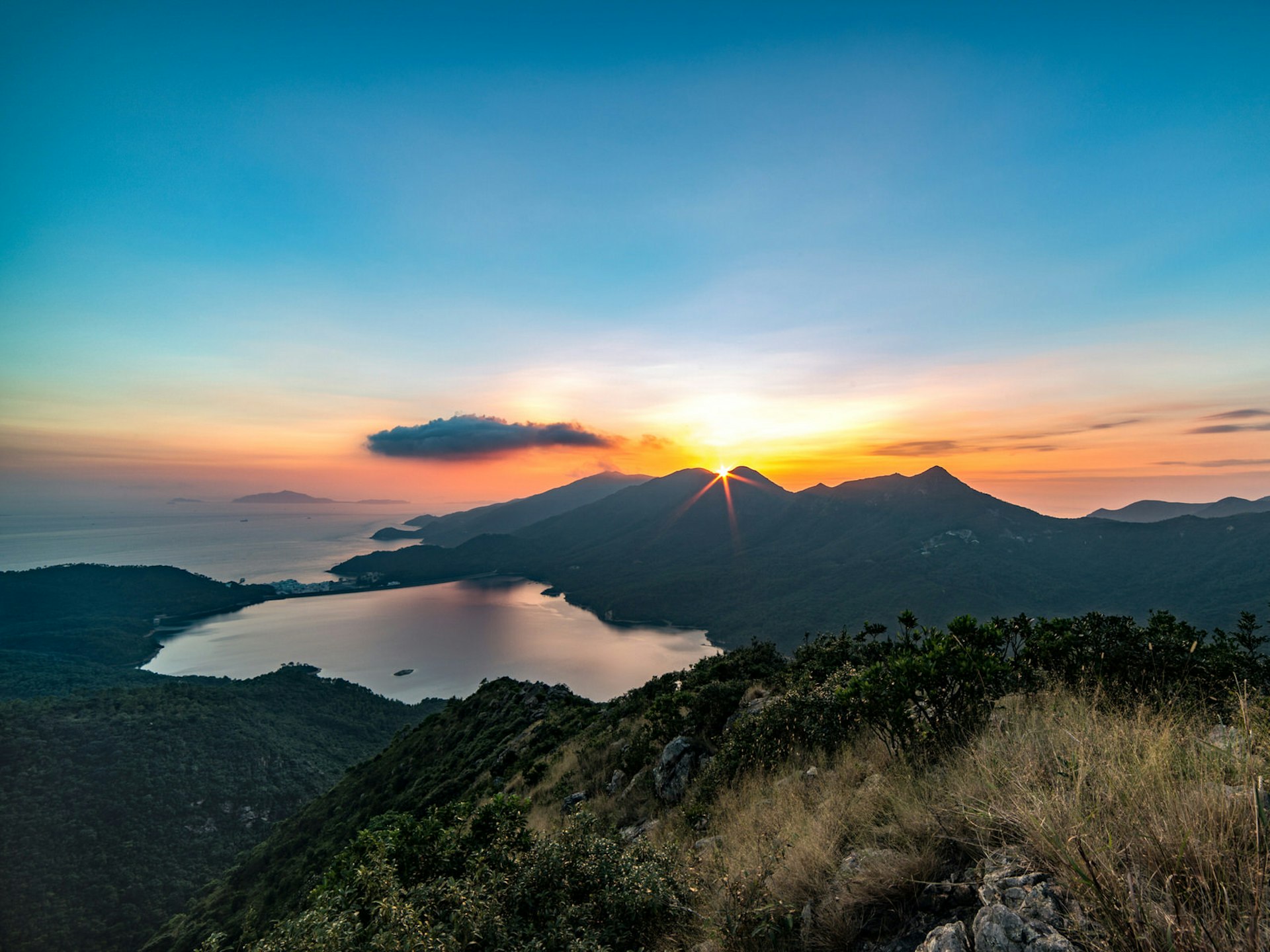 Sunset over Lantau's peaks and the South China Sea