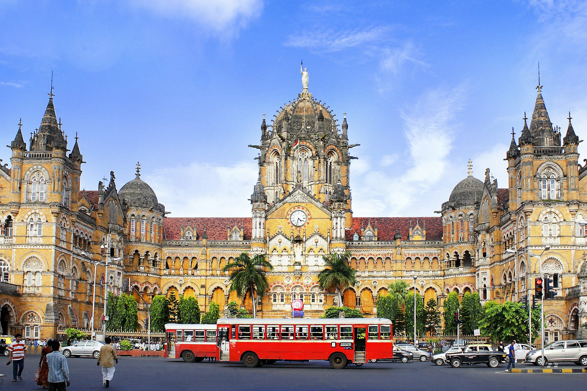 The grand frontage of Mumbai's iconic Chhatrapati Shivaji Terminus train station