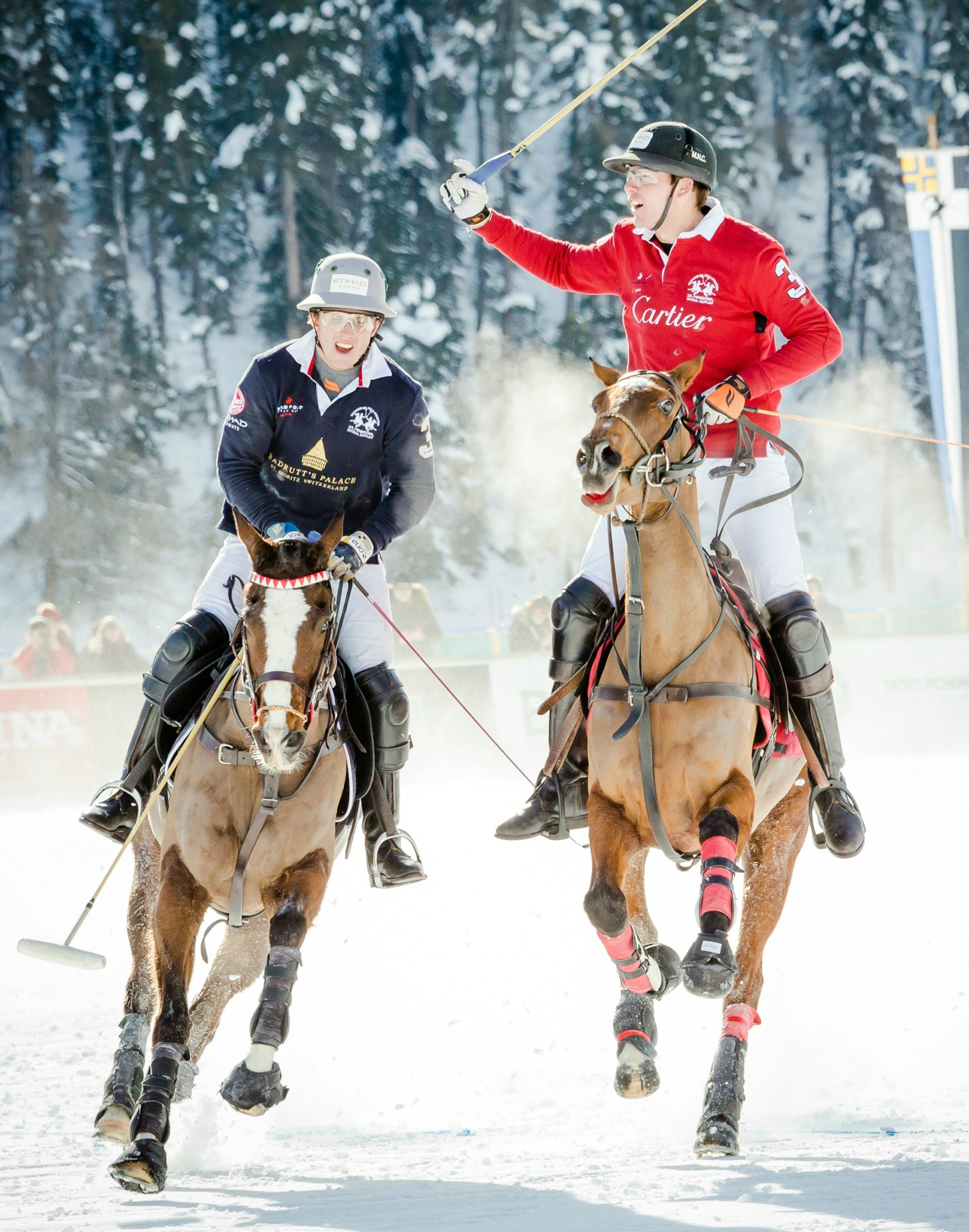 Unidentified players compete at the Snow Polo World Cup St Moritz in 2015