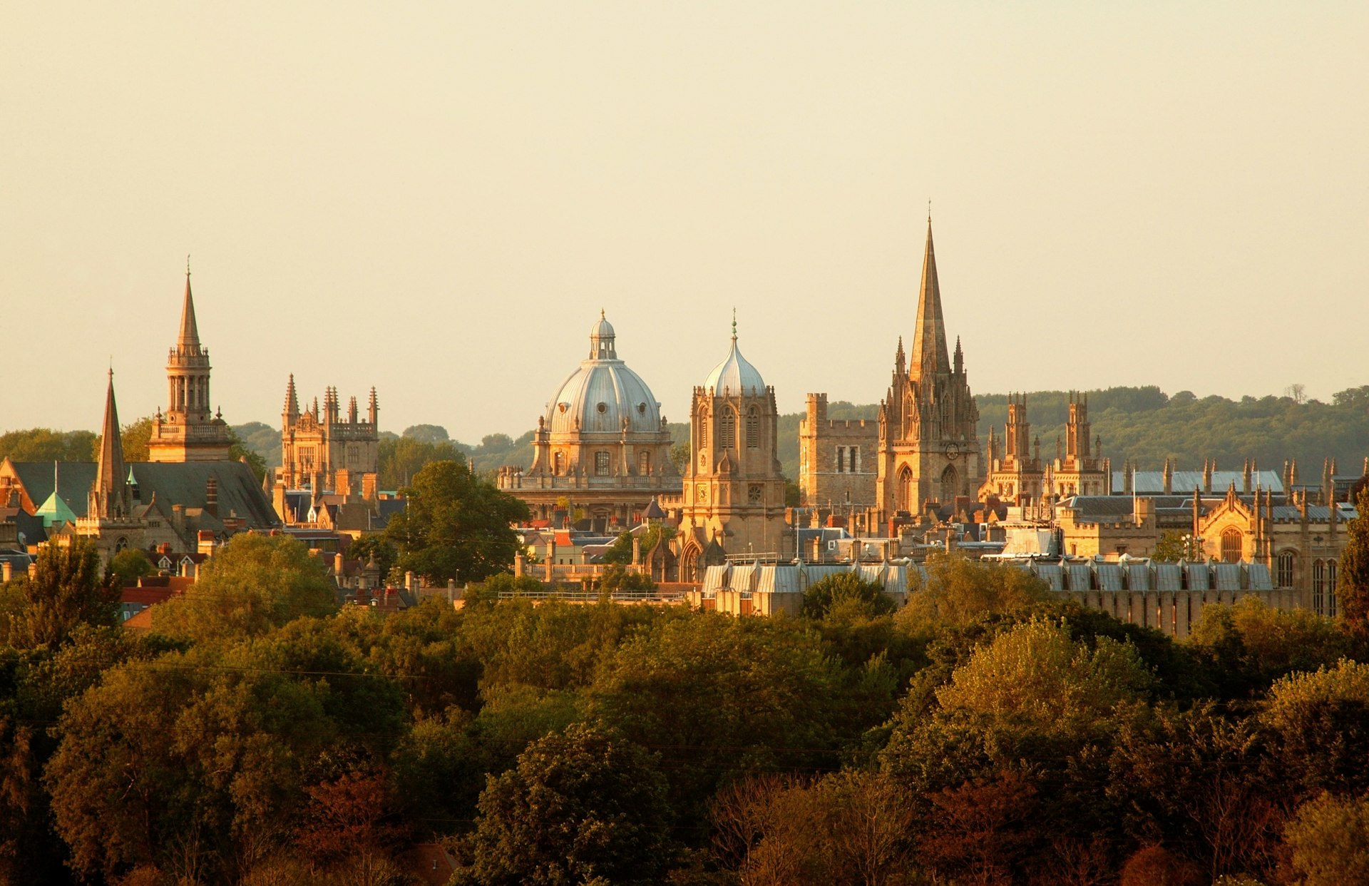 The spires and domes of Oxford's skyline at dusk