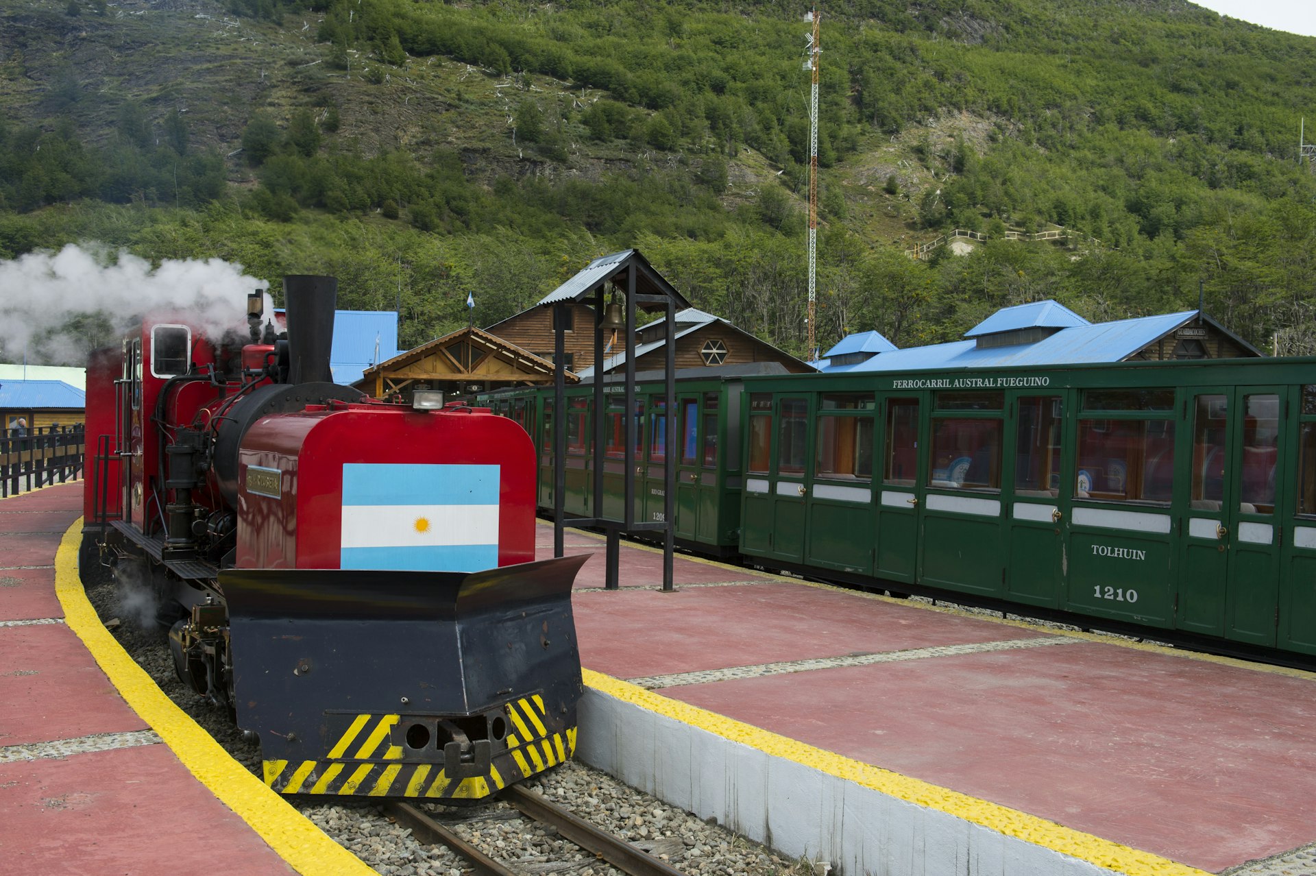 The Tren del Fen de Mundo train at the station in Ushuaia