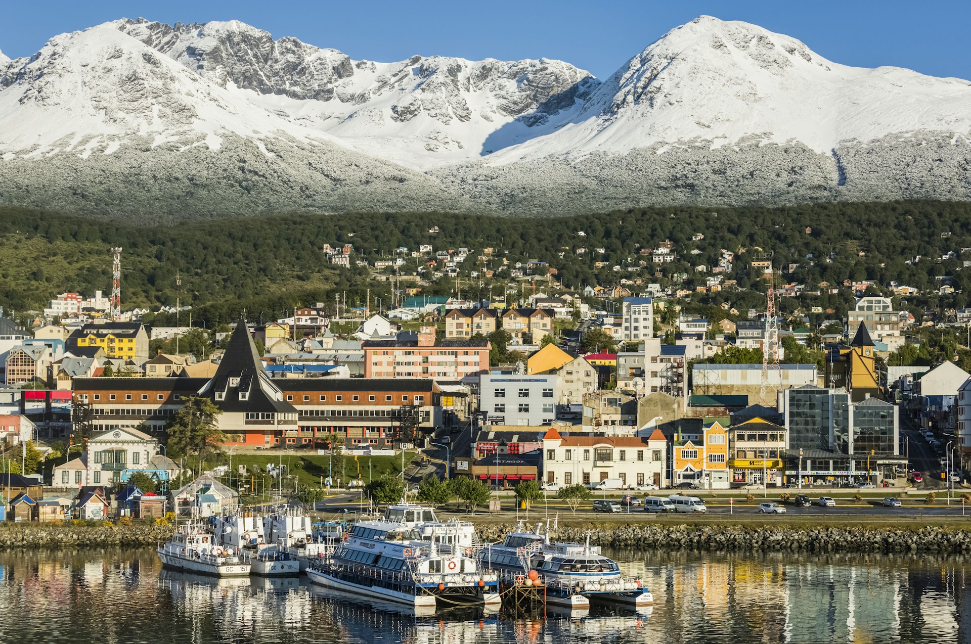 View of the port town of Ushuaia in Tierra del Fuego