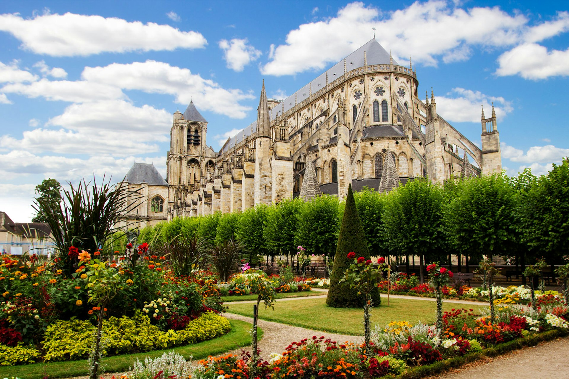 Cathedral in Bourges with beautiful surrounding gardens