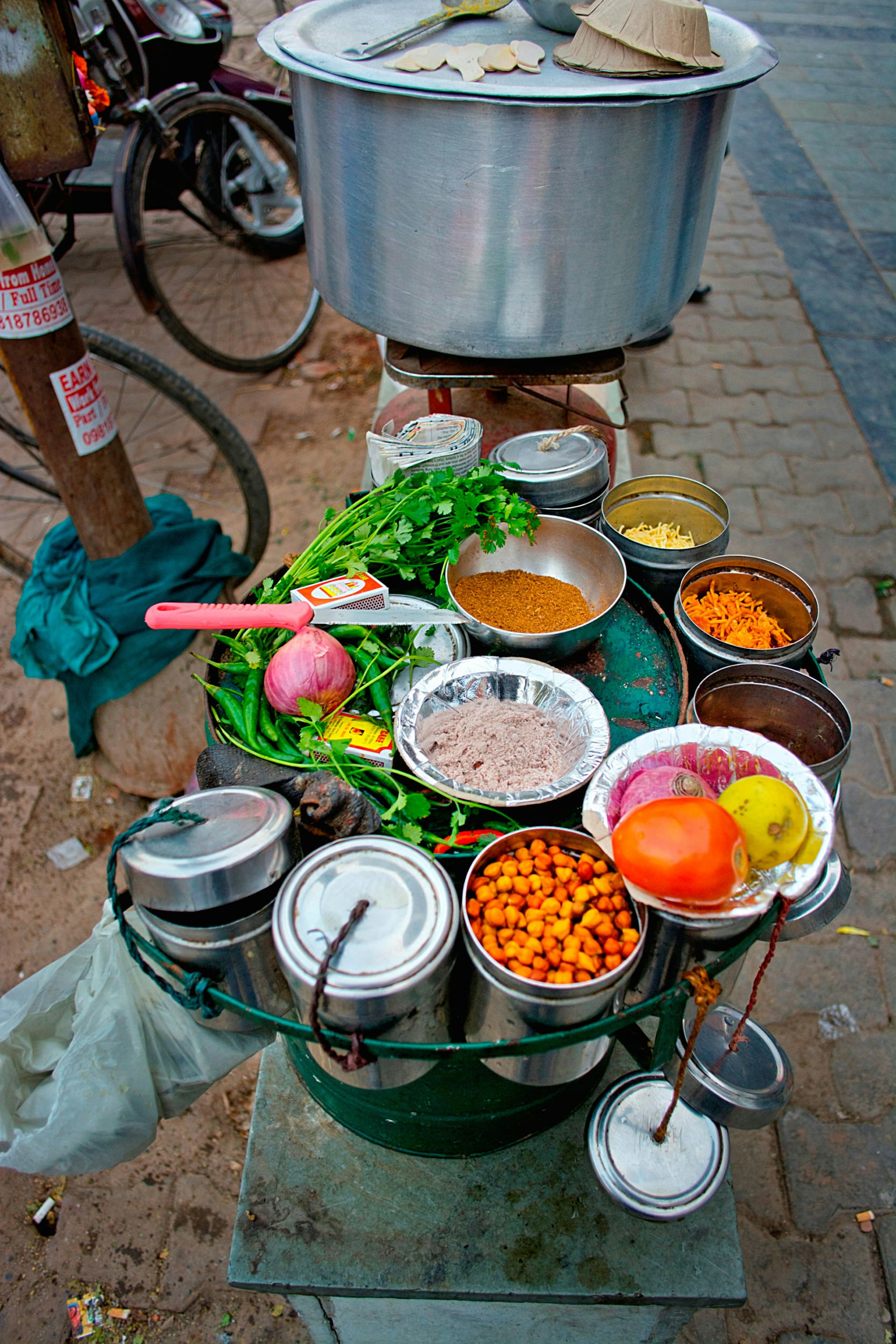 Chaat ingredients at a street-side stall © IndiaPictures / Getty Images