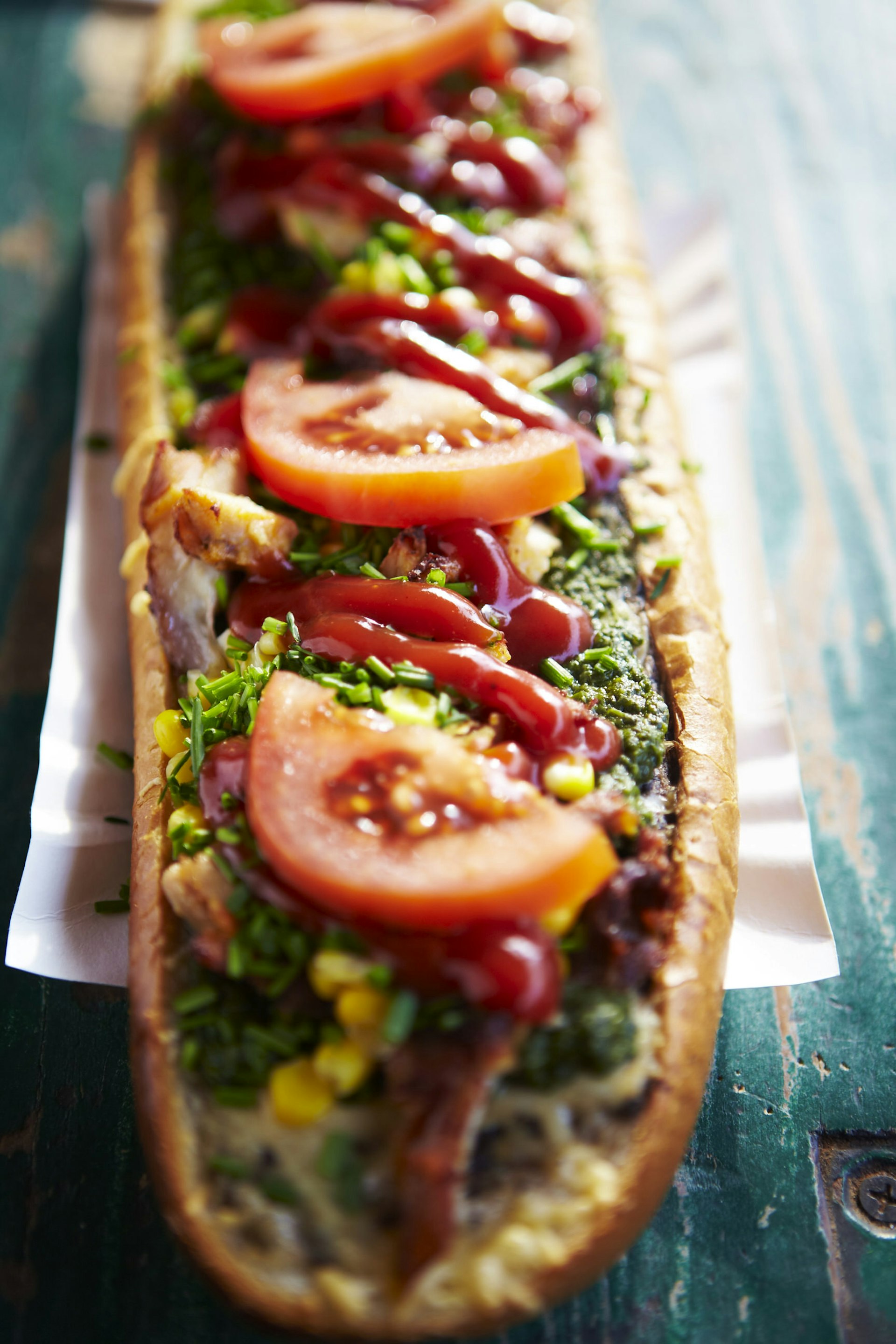 Close-up image of a <em>Zapiekanki</em> open-faced sandwich
