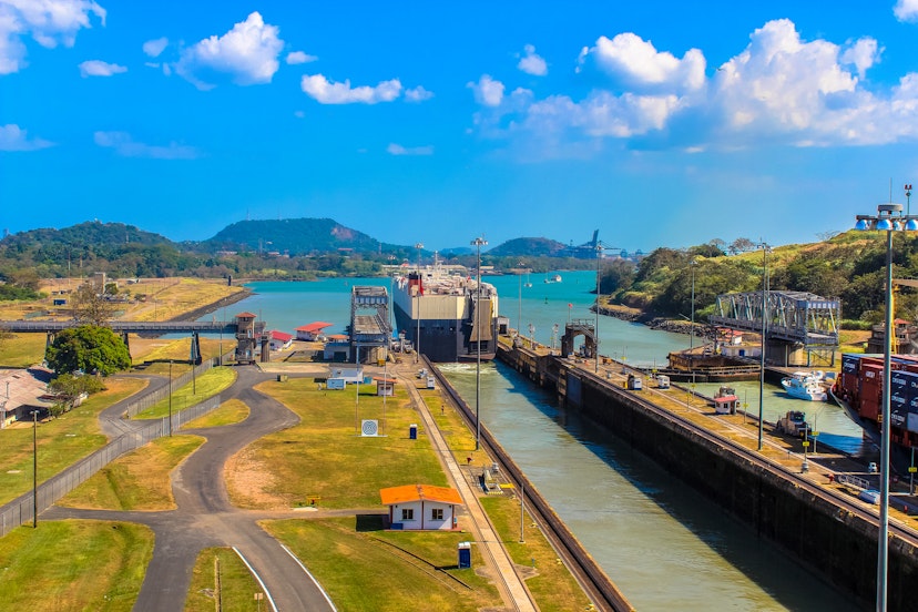 A container ship is completing its passage through the Panama Canal. The ship is headed to the Pacific ocean. Mitchell Christopher/500px