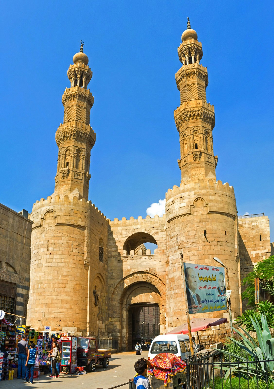 The medieval Gates of Bab Zuweila located in heart of Islamic Cairo and surrounded by noisy Arabic souq. Image by eFesenko / Shutterstock
