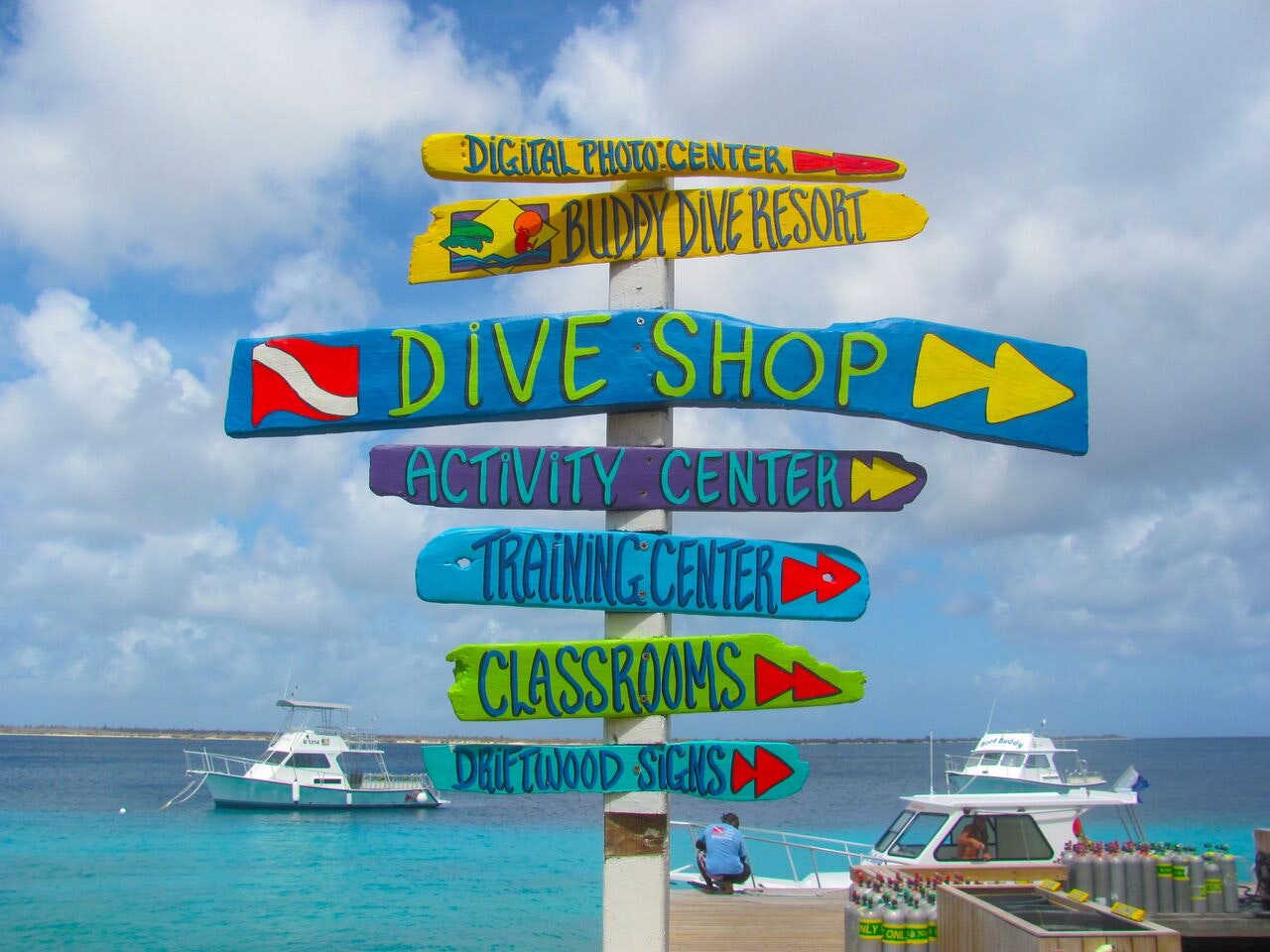 A sign shows the many activities Bonaire has for divers of all experience levels Ethan Gelber/Lonely Planet 