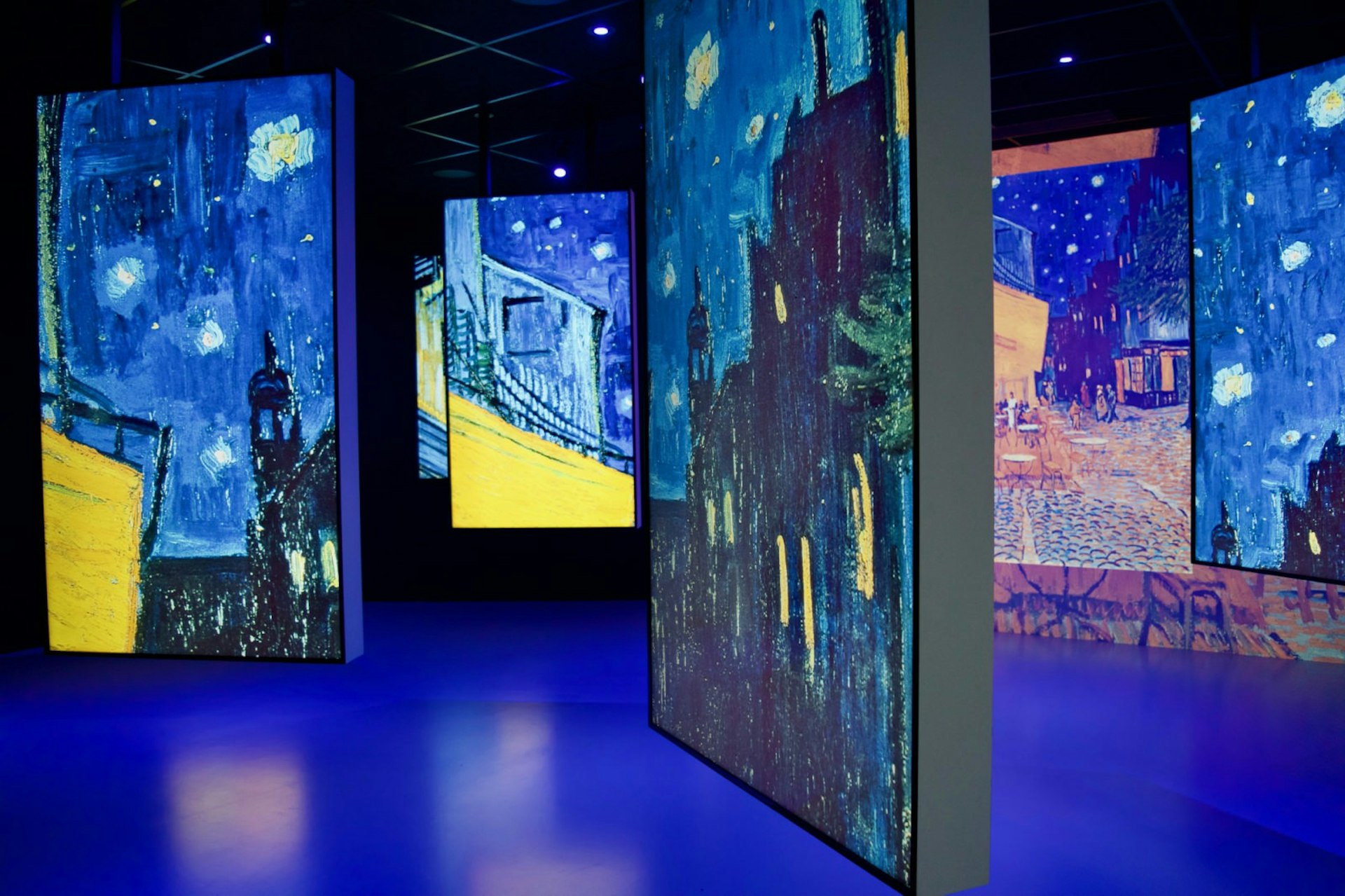 Enlarged facsimiles of Van Gogh's artwork hang in a darkened room as part of The Impressionist Vision exhibition at Château d’Auvers-sur-Oise © Janine Eberle / Lonely Planet
