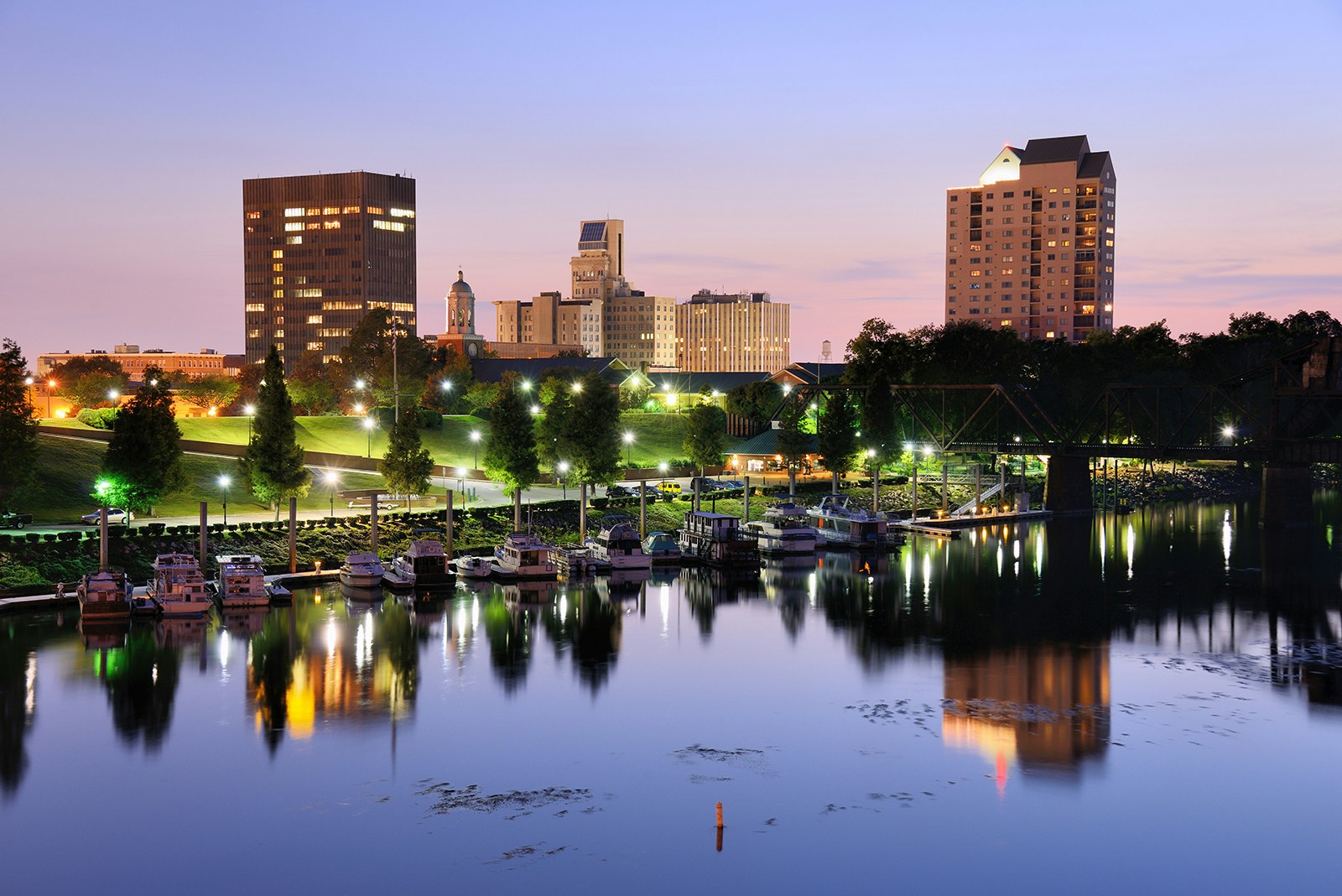 twilight on the riverfront in Augusta Georgia