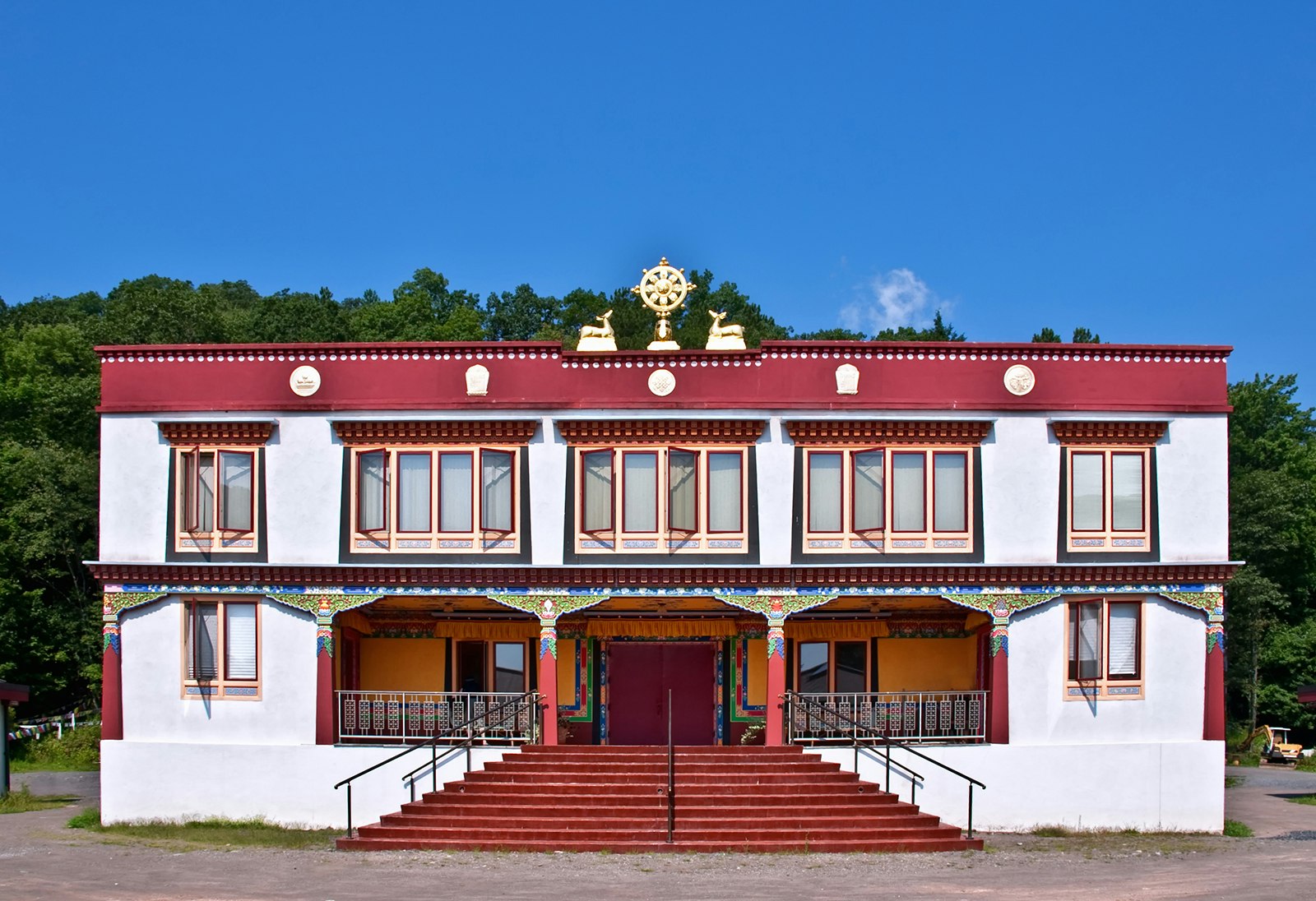 ornate red-and-white monastery in Woodstock, New York