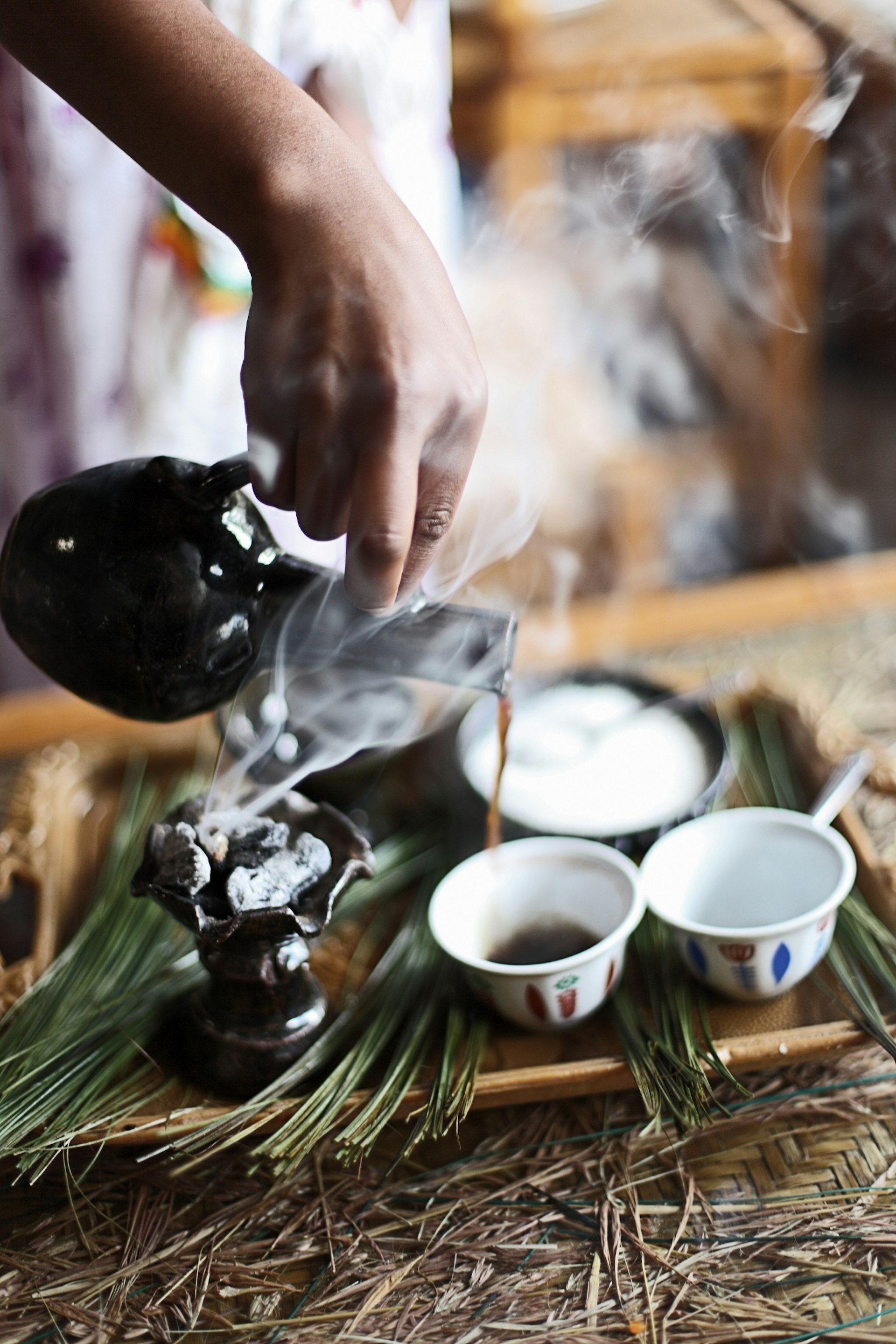 A coffee ritual being performed in Gondor, Ethiopia 