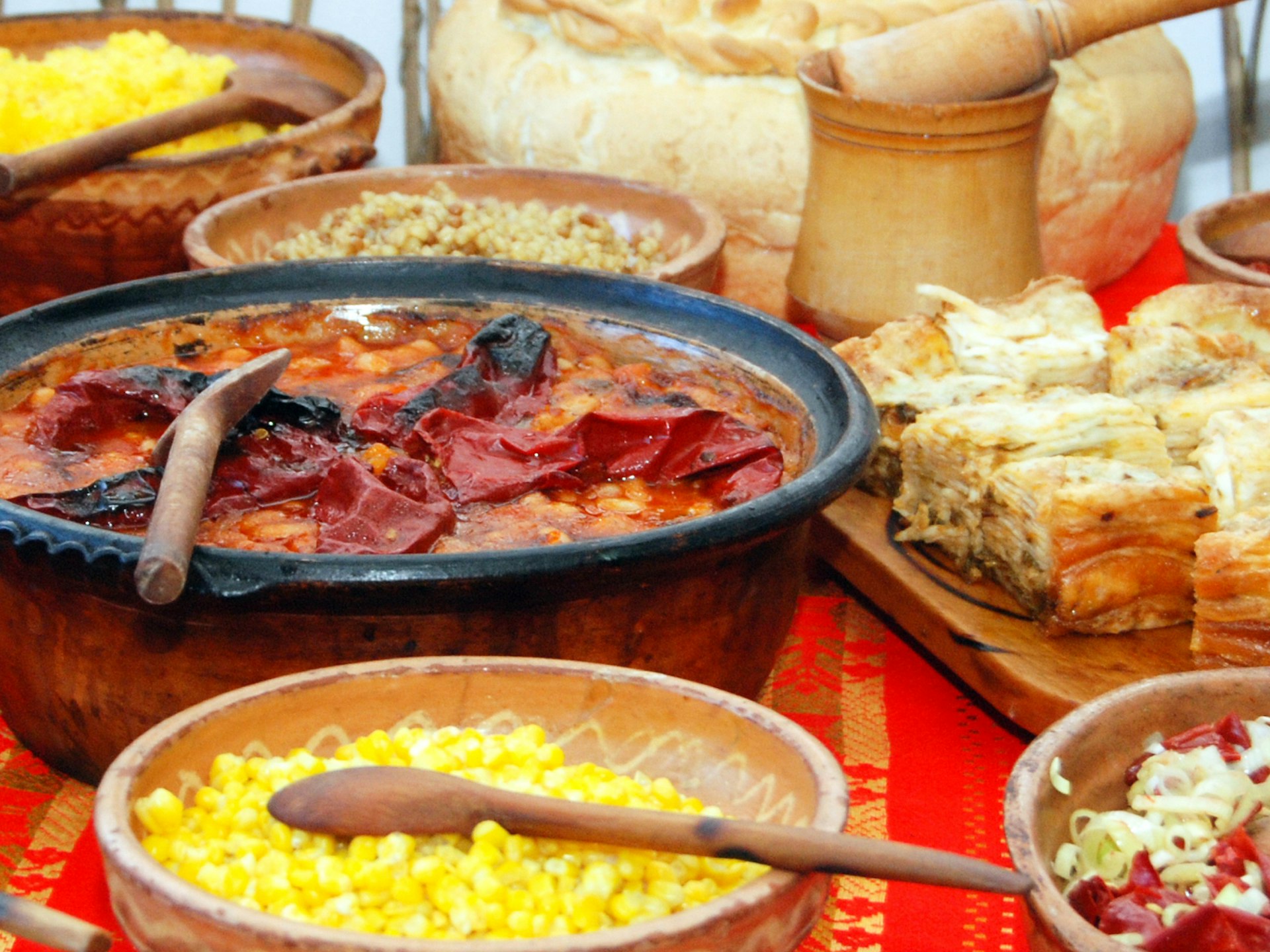 A dinner table full of traditional Macedonian dishes