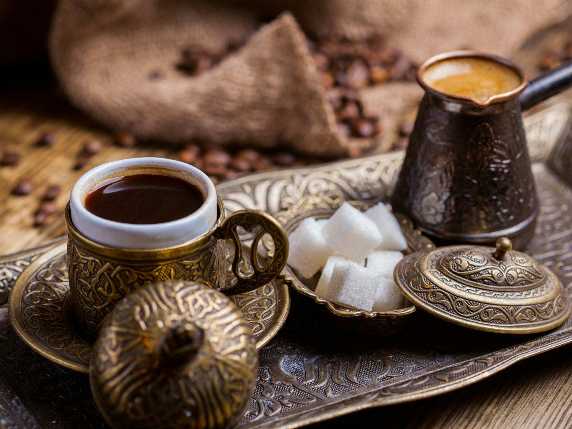 A traditional Turkish coffee set