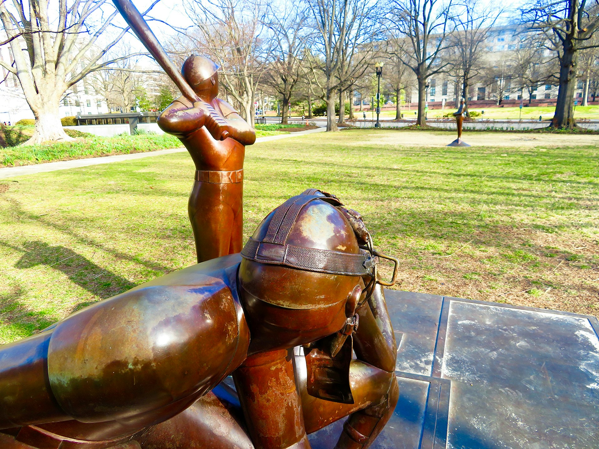 bronze statue of a batter, catcher and pitcher in Washington, DC