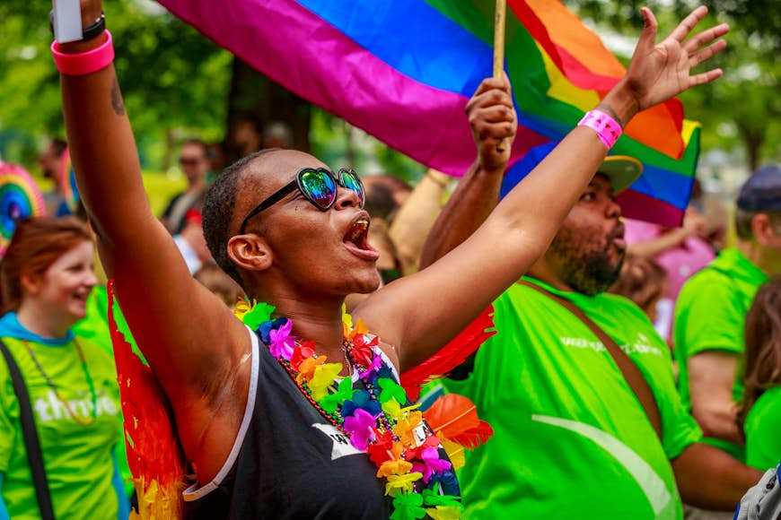 Pride in the US: A parade participant cheers in Portland, Oregon, USA © Png Studio Photography / Shutterstock