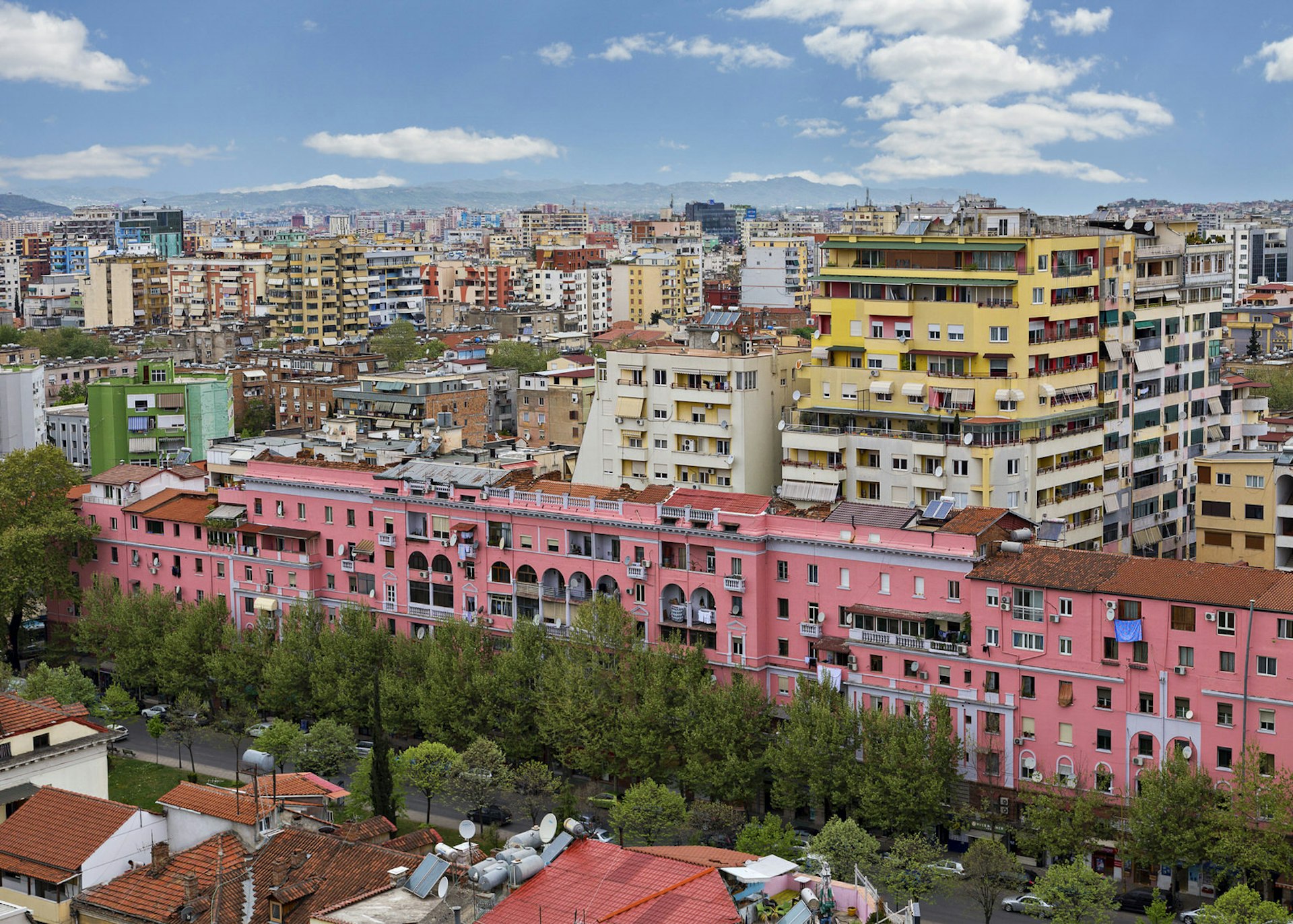 Aerial view of colourful apartment blocks in Tirana, Albania © Ozbalci / Getty Images