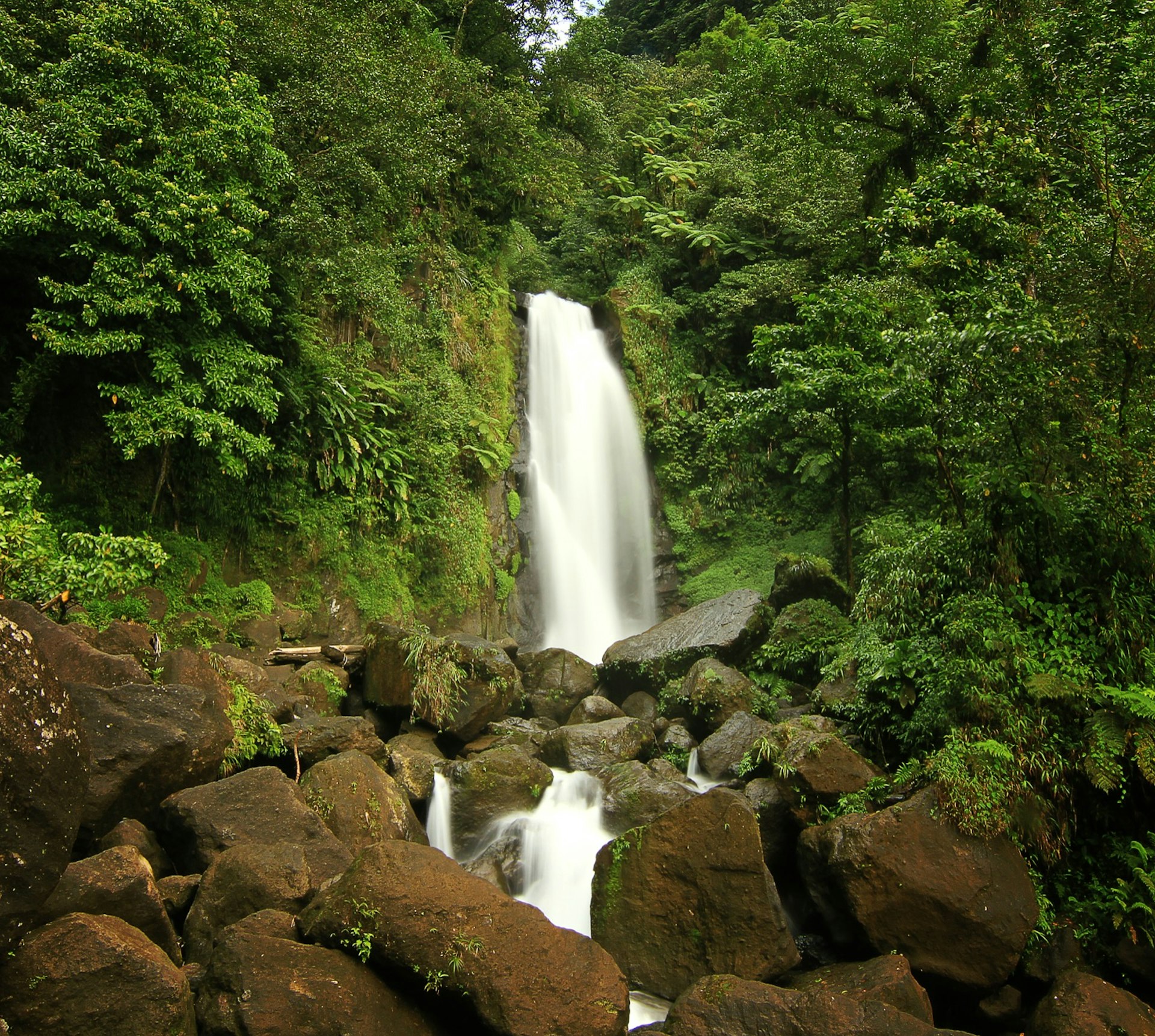 One of the twin waterfalls found at the end of the Trafalgar Falls hike in Dominica Tadas Jucys / 500 Pixels