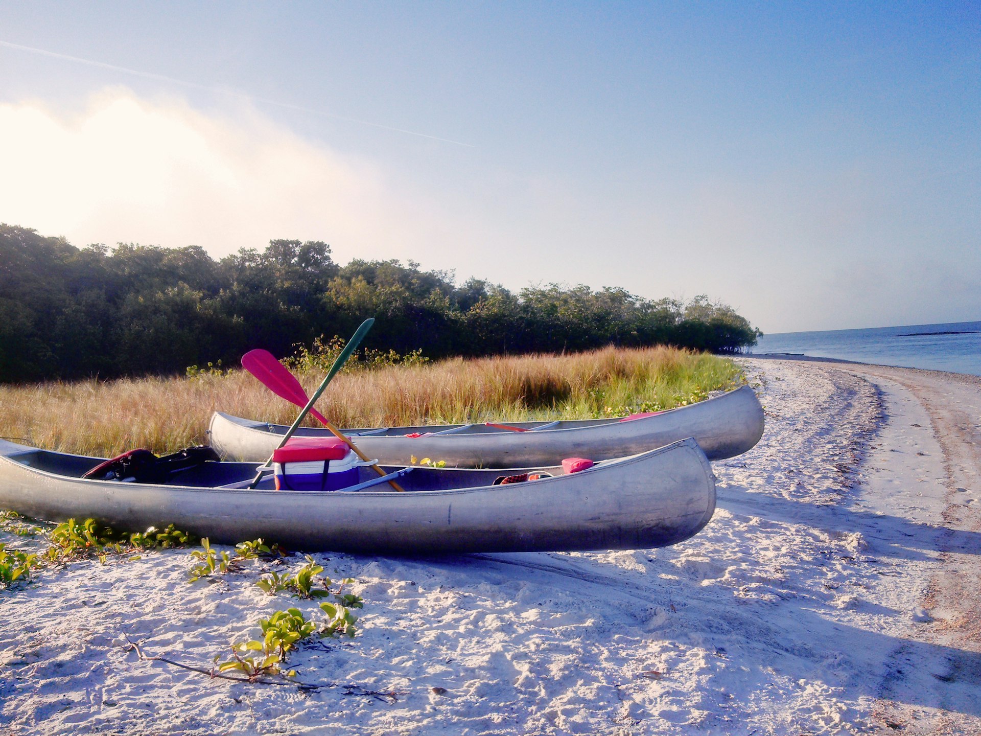 Canoe sitting on a beach at Ten Thousand Islands, Florida