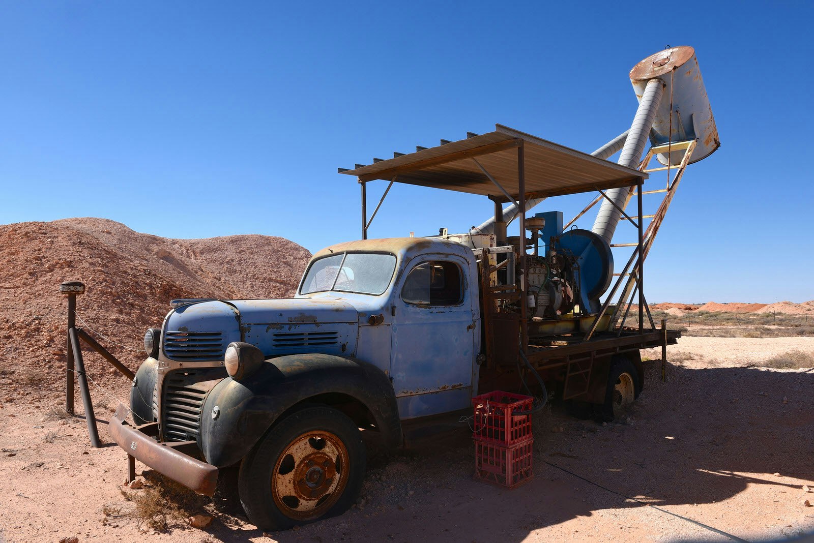 A blower truck used to extract dirt and dust during mining at Coober Pedy in South Australia.