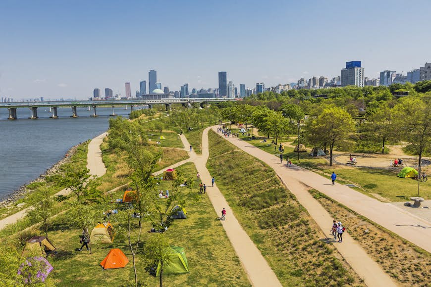 Aerial view of Hangang Park next to the Han River