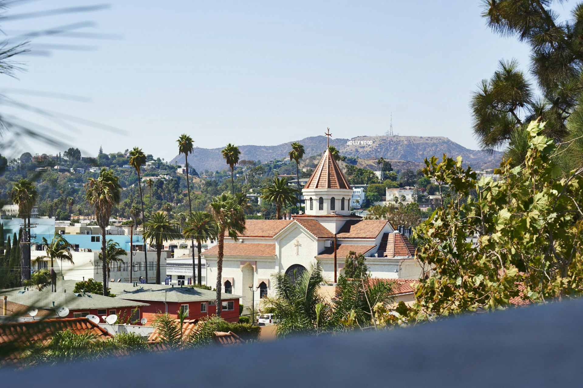 The Hollywood Sign is visible from St Garabed Armenian Apostolic Church of the Desert in East Hollywood © Simon Urwin / Lonely Planet