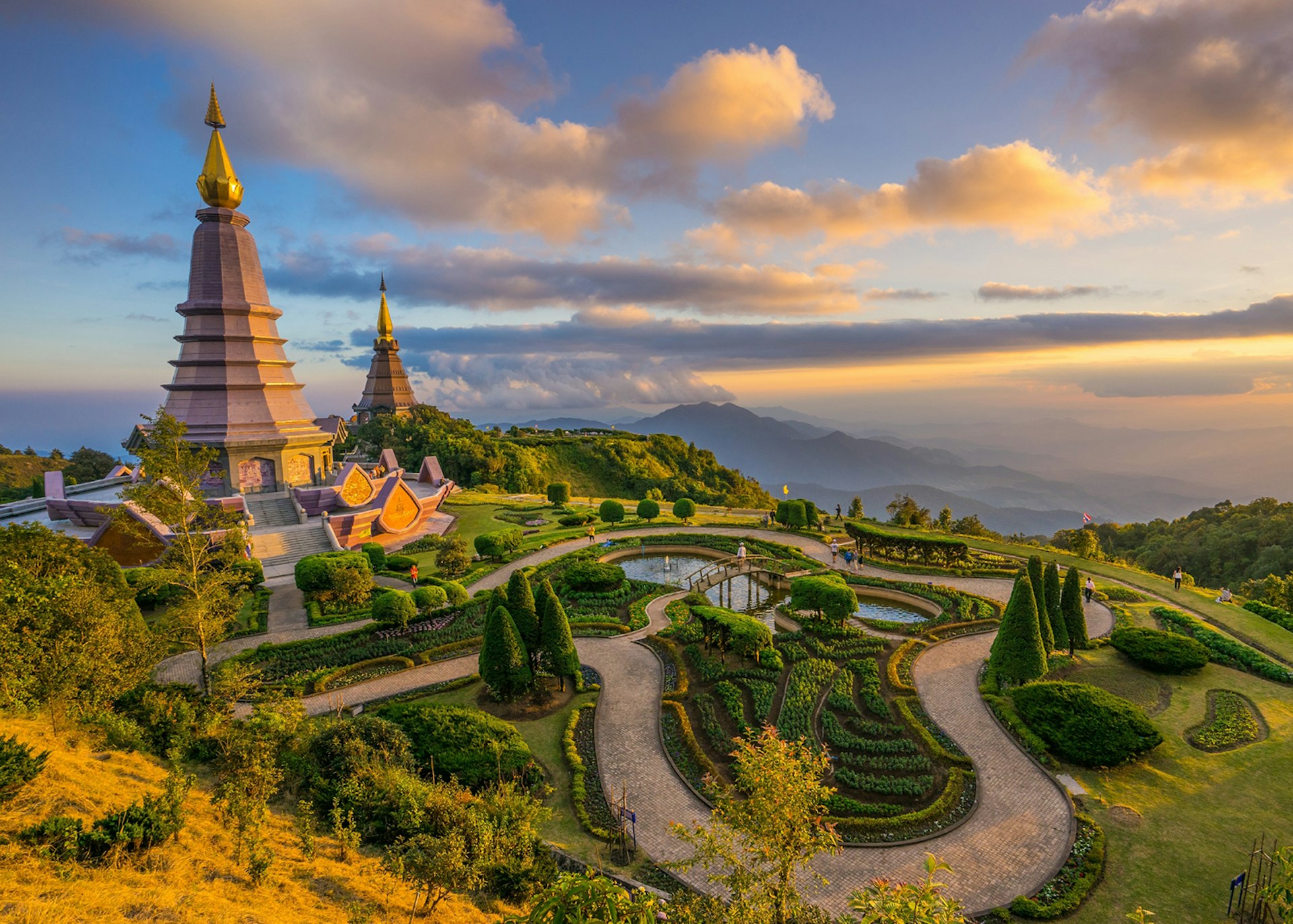 Noppamethanedol and Noppapol Phumsiri pagodas at Doi Inthanon, Chiang Mai, Thailand.