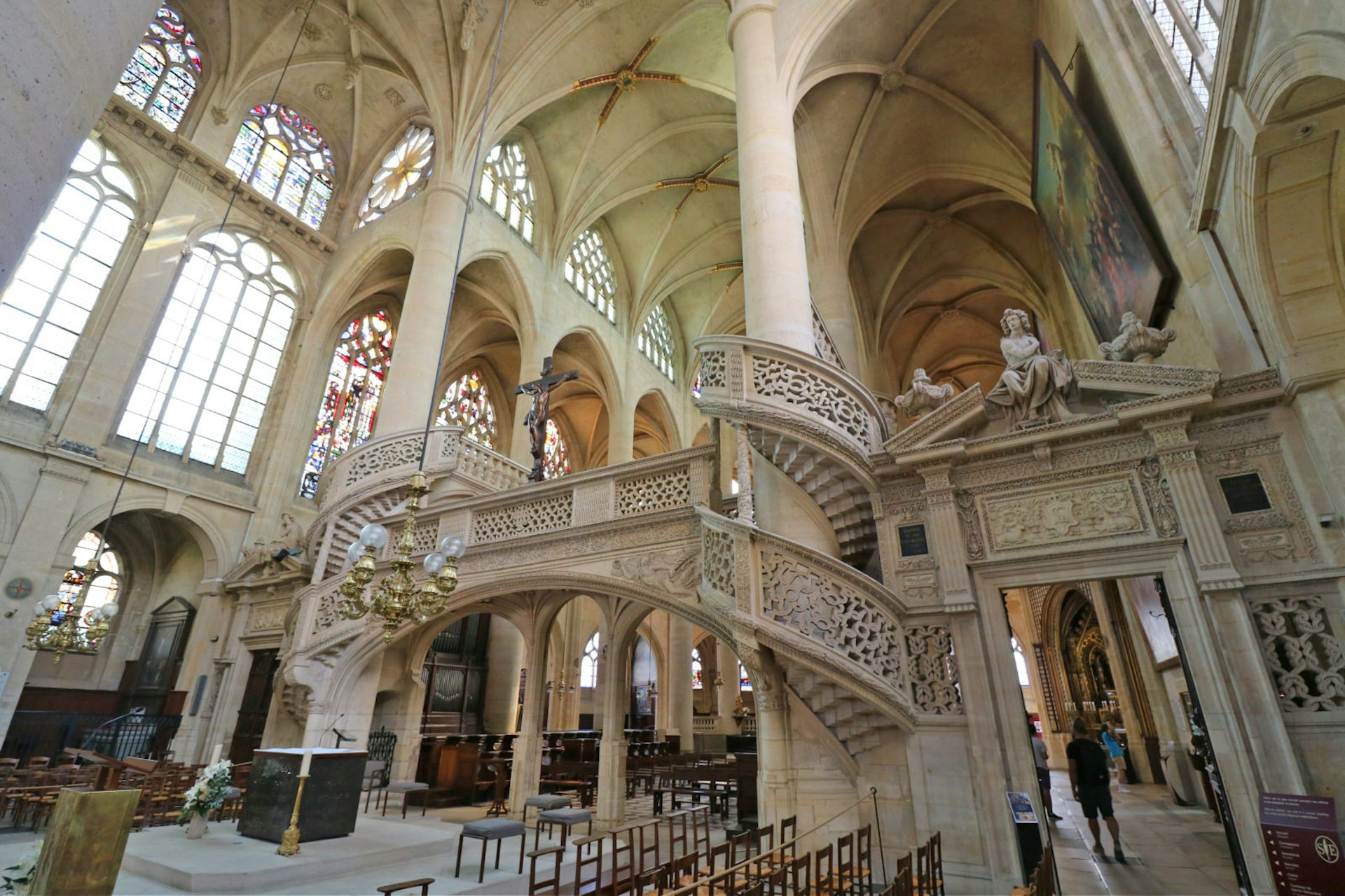 The Gothic interior of Église St-Étienne du Mont church in Paris, France
