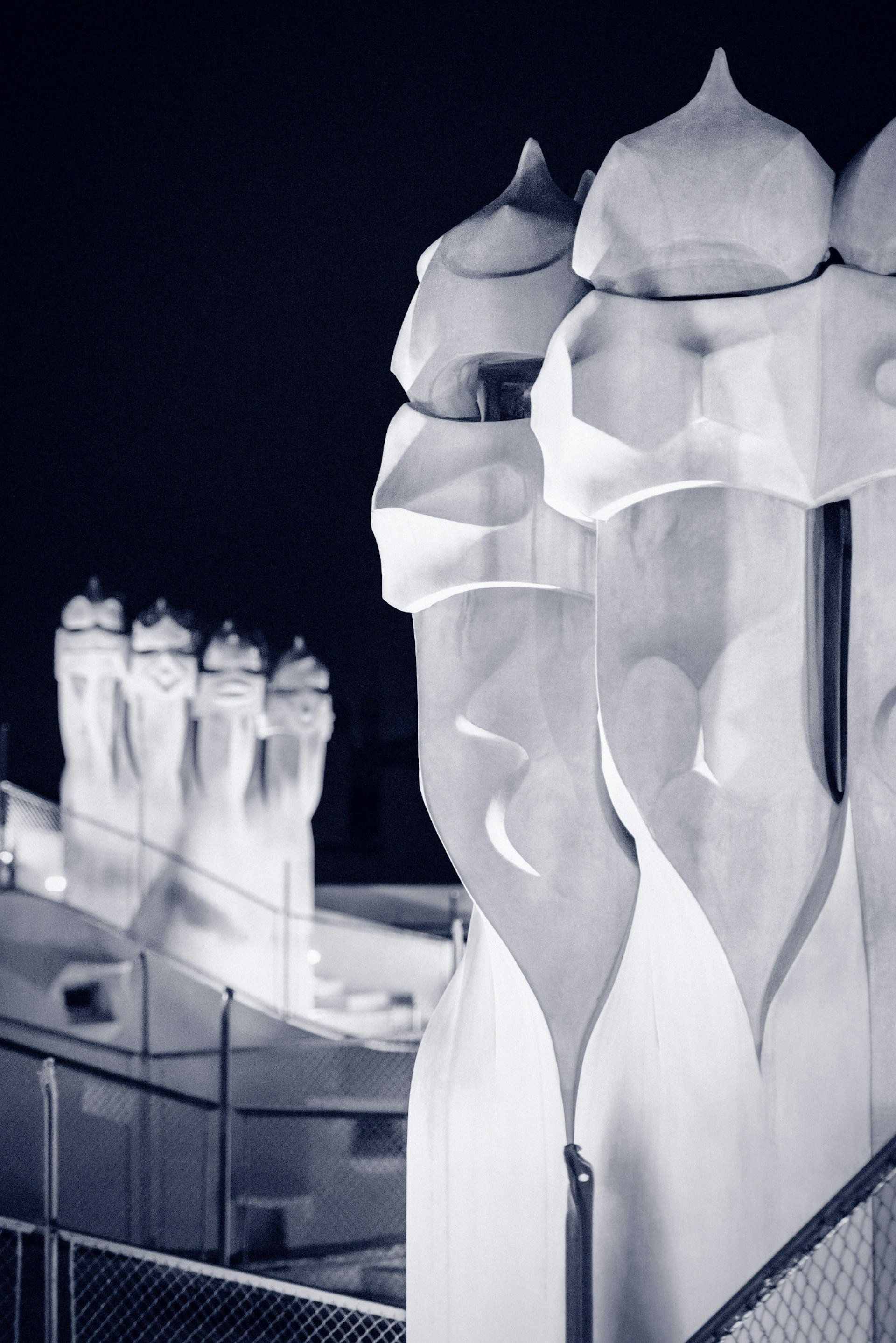 A black and white photo of the towers of Gaudi's Casa Mila © Jonathan Stokes / Lonely Planet