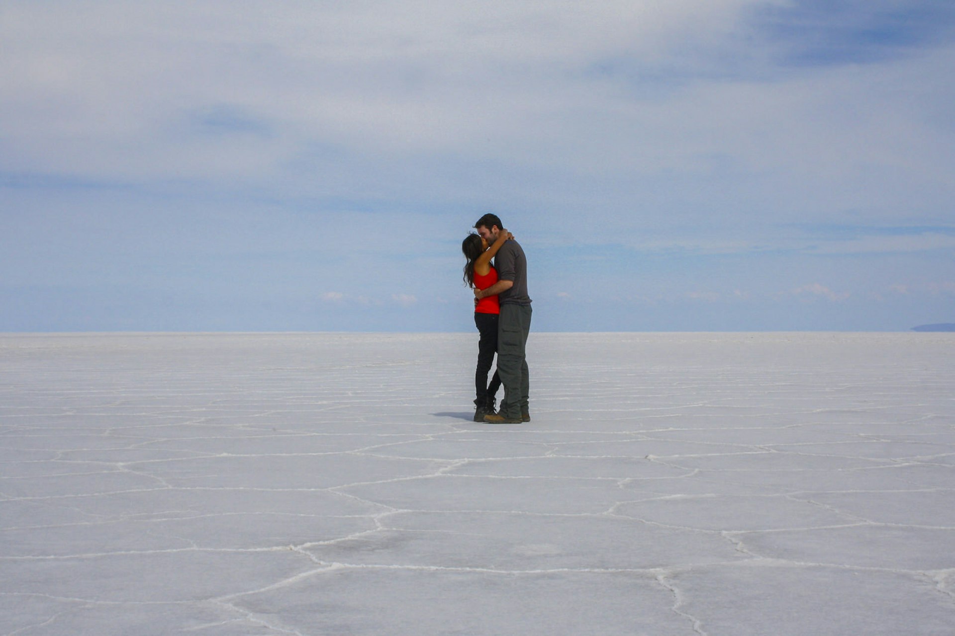Kia and Peter pose for a photo in Salar de Uyuni © Atlas and Boots