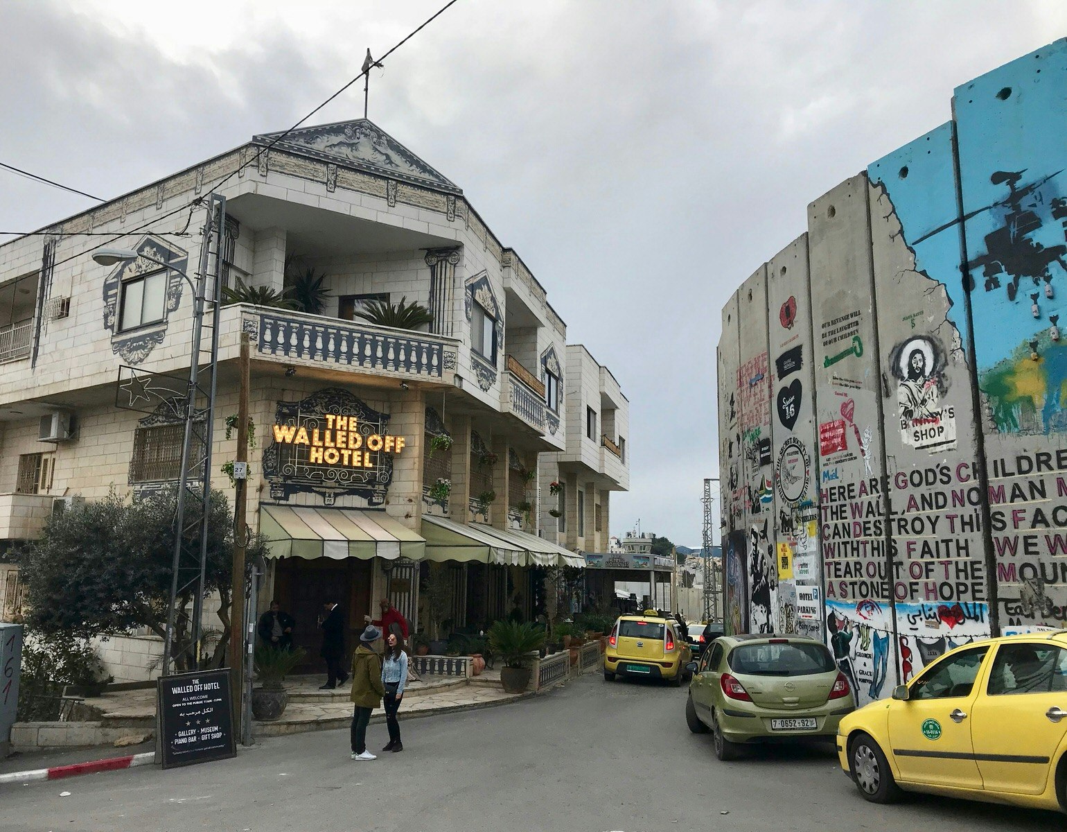 Exterior of the Walled Off (Banksy) Hotel in Bethlehem, West Bank, Palestinian Territories © Shira Rubin / Lonely Planet