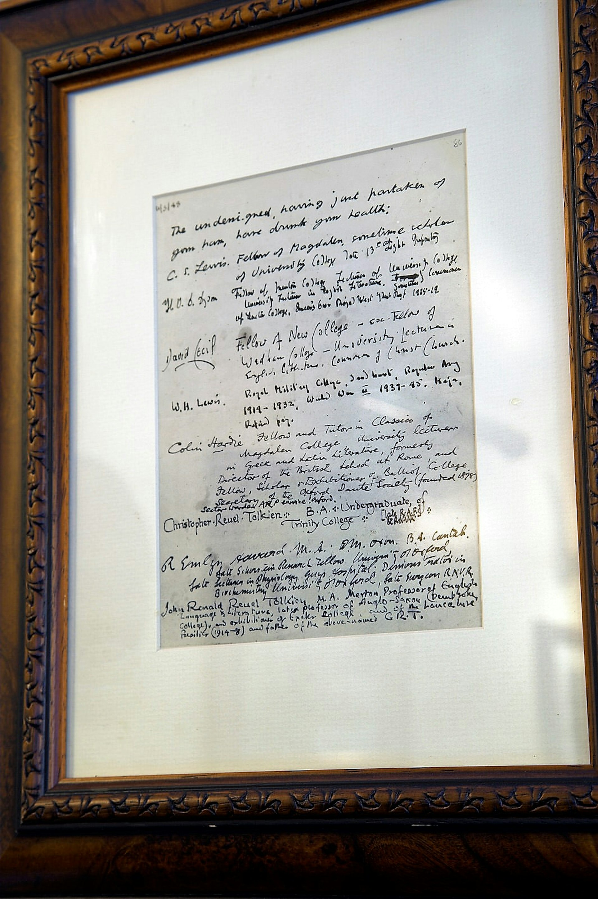 The Inklings' ham-appreciating signed note can still be seen in The Eagle and Child pub © Julian Love / Getty Images