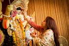 Bengali Woman Hindu Devotee Offering Godess Durga
