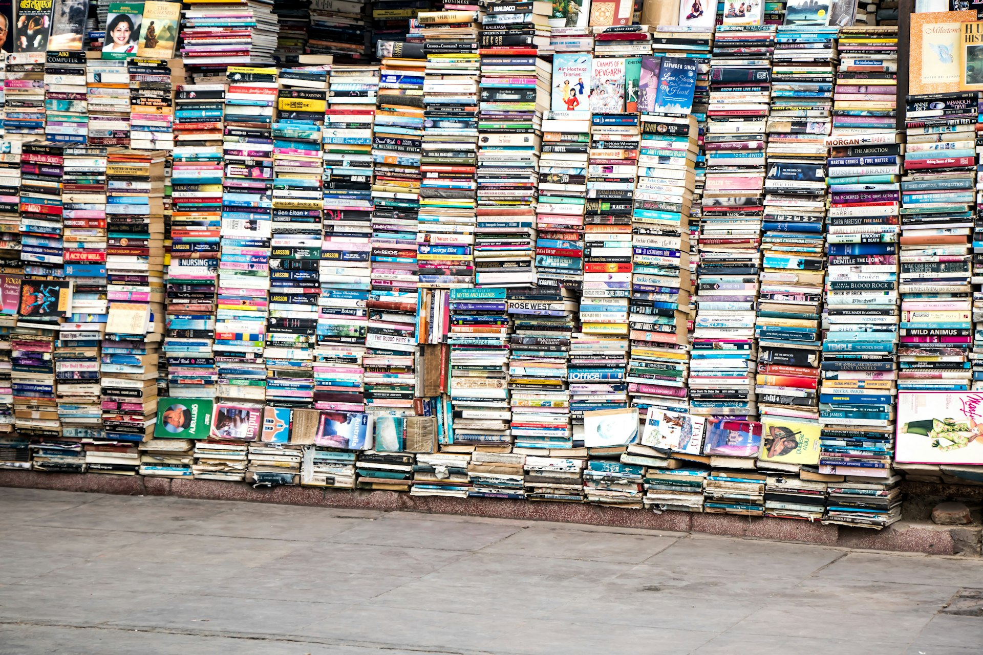 books at a street stall, Kolkata