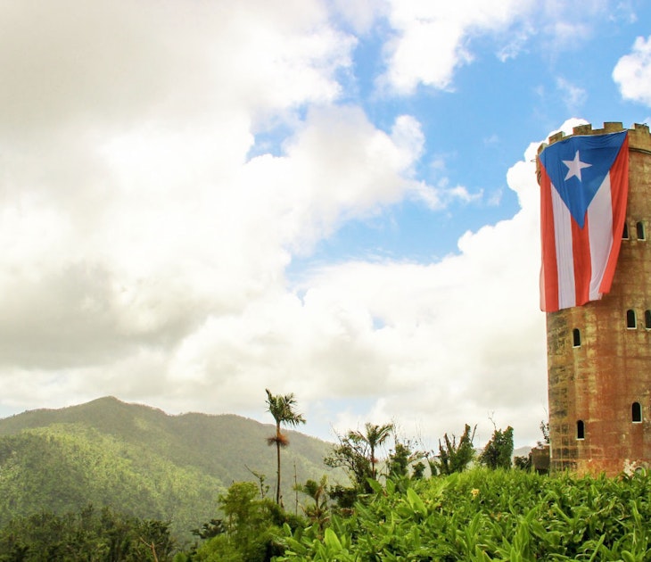 The Puerto Rican flag now proudly draped over Yokahú Observation Tower since the rainforest's reopening Mikol Hoffman / Lonely Planet