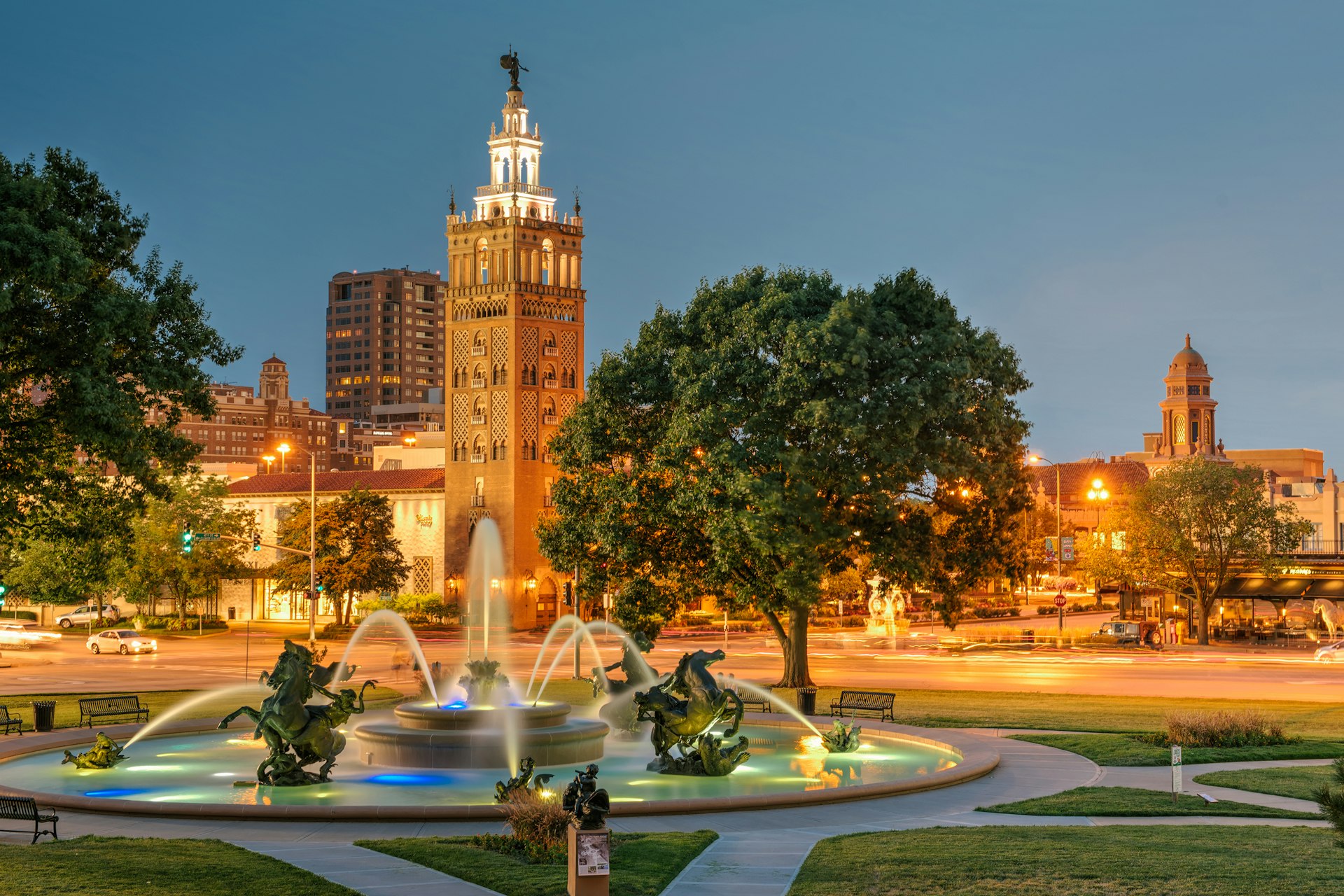 Features - Country Club Plaza at the blue hour