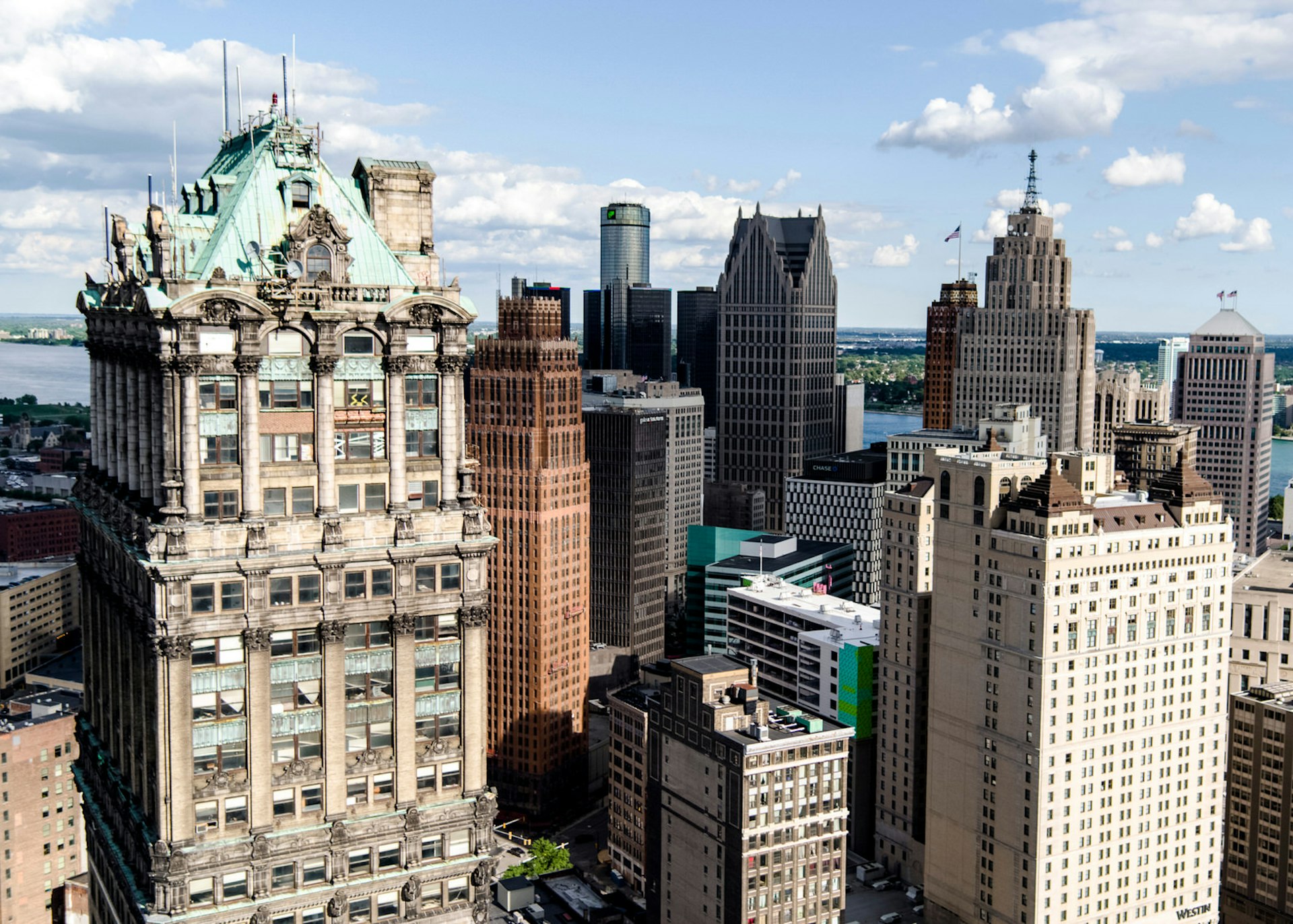 The art deco skyscrapers of downtown Detroit