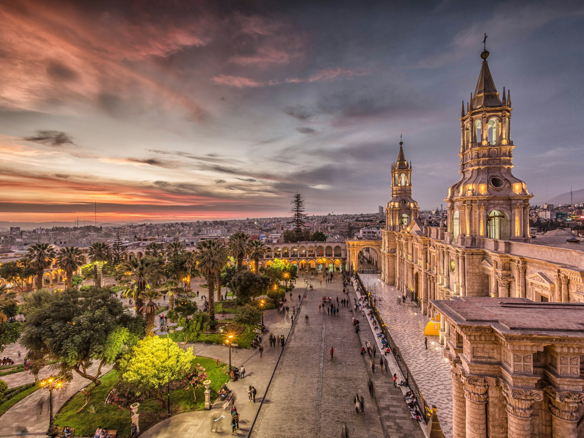 As night falls over Arequipa the city takes on a new soul